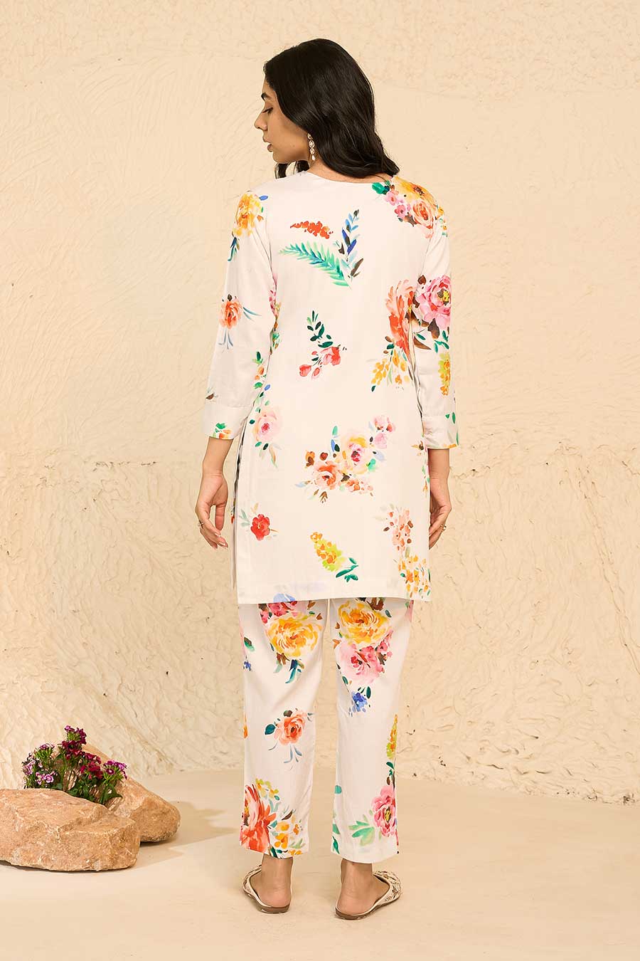 Tropical White Printed Kurta & Pant Co-Ord Set