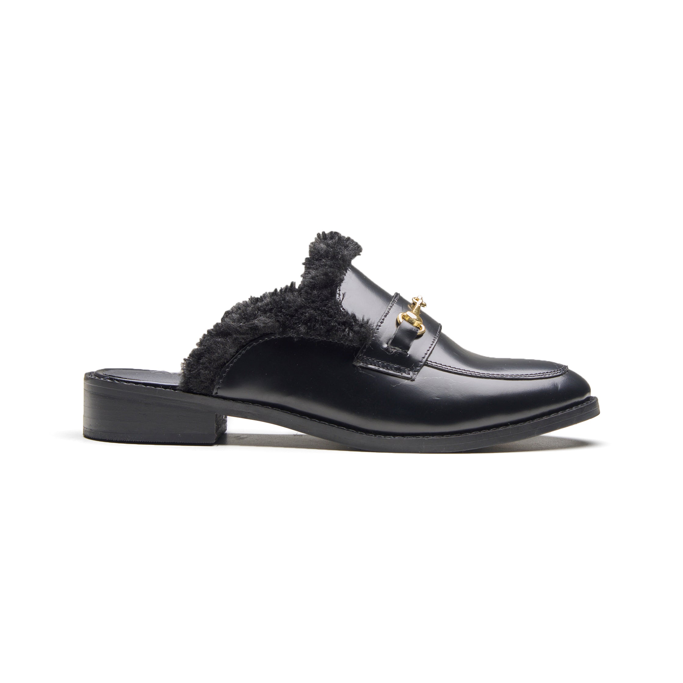 Black Fur Luxe Mules
