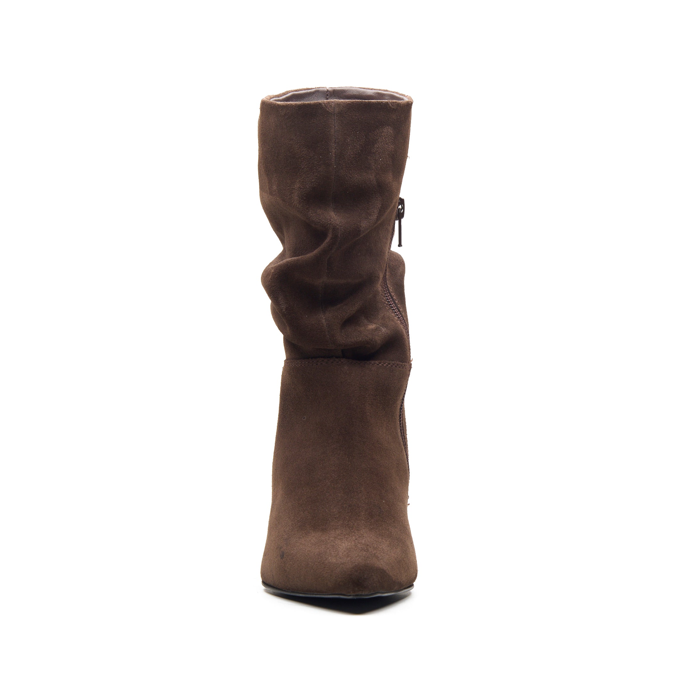 Brown Kitten Ruched Heel Boots