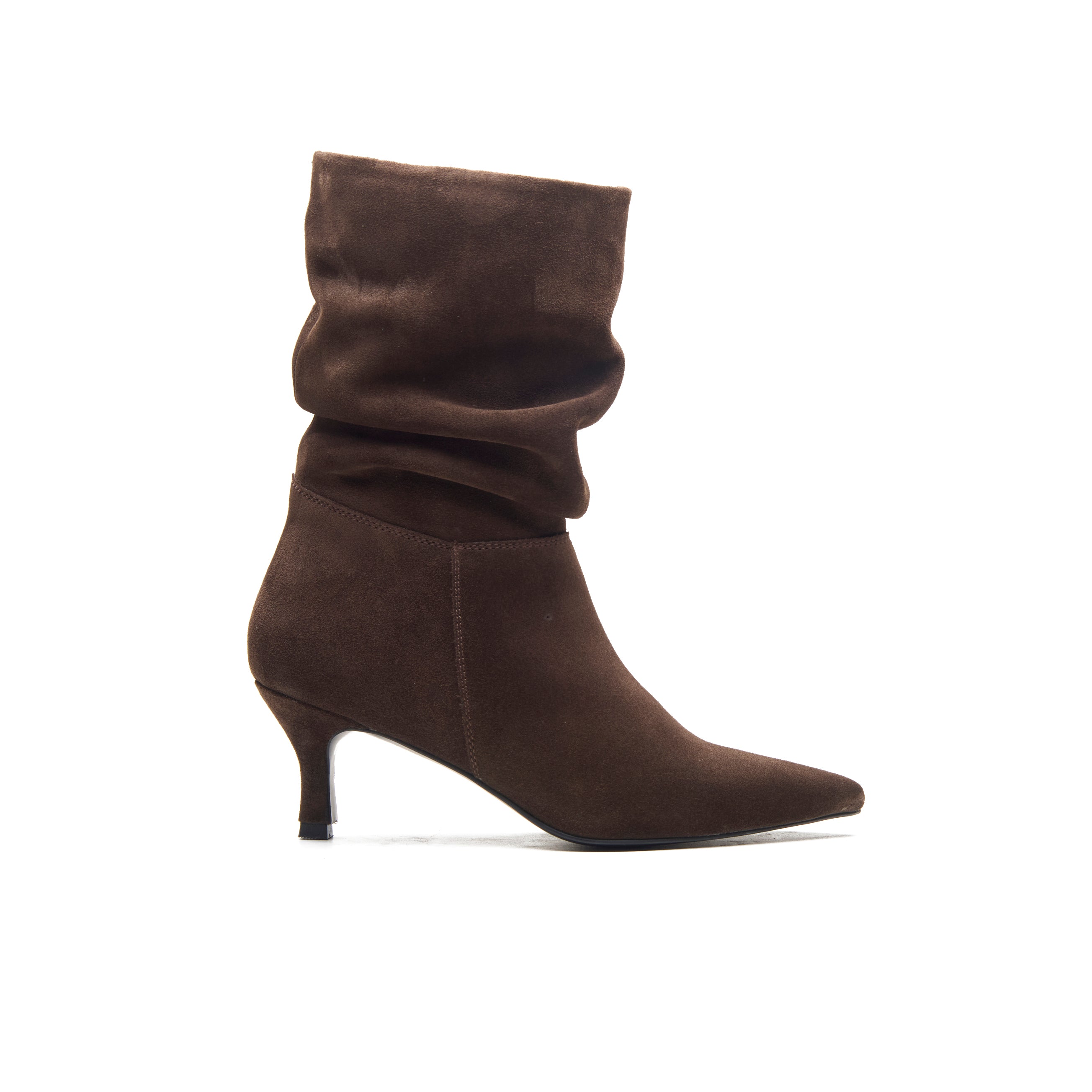 Brown Kitten Ruched Heel Boots
