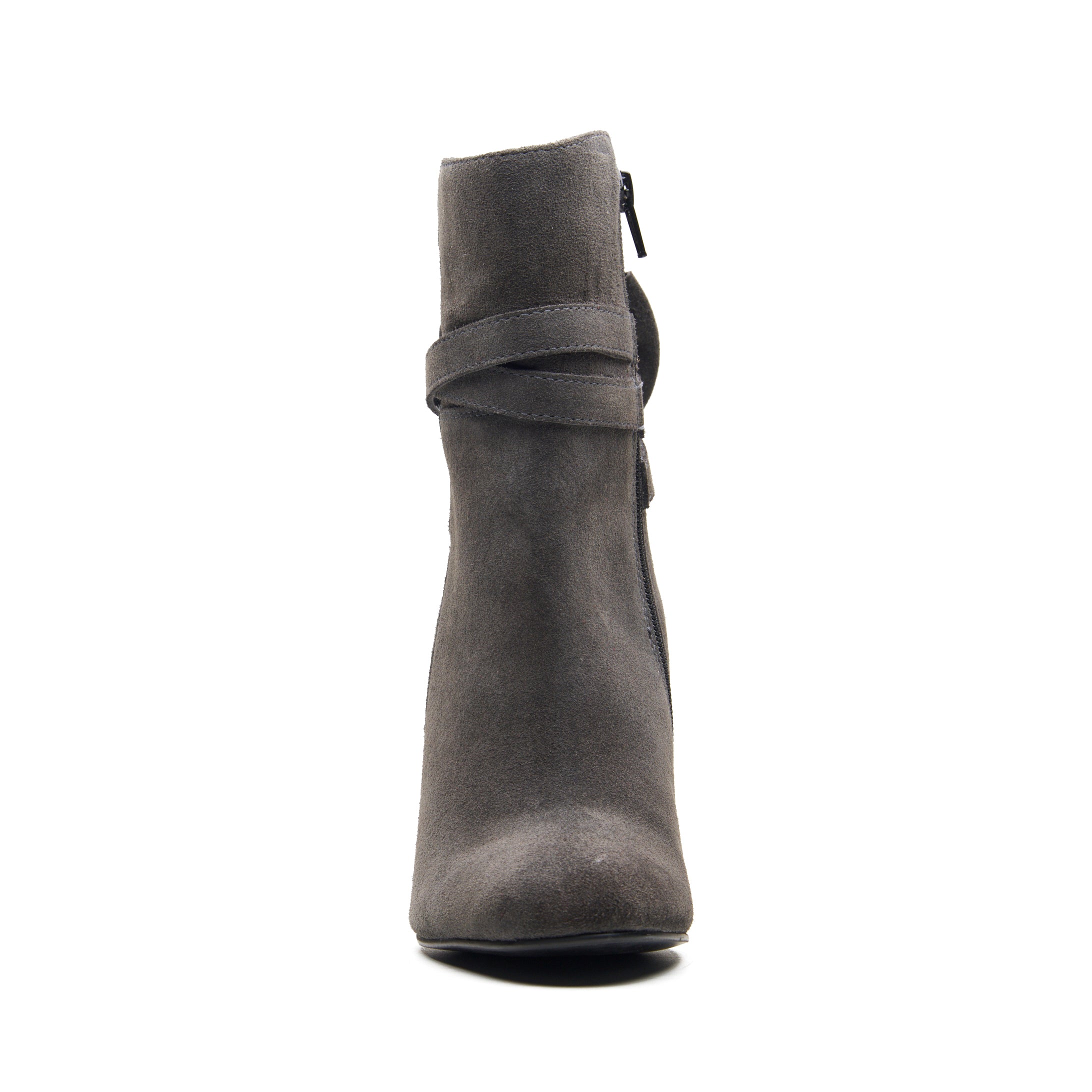 Grey Strut Bow Block Heel Boots