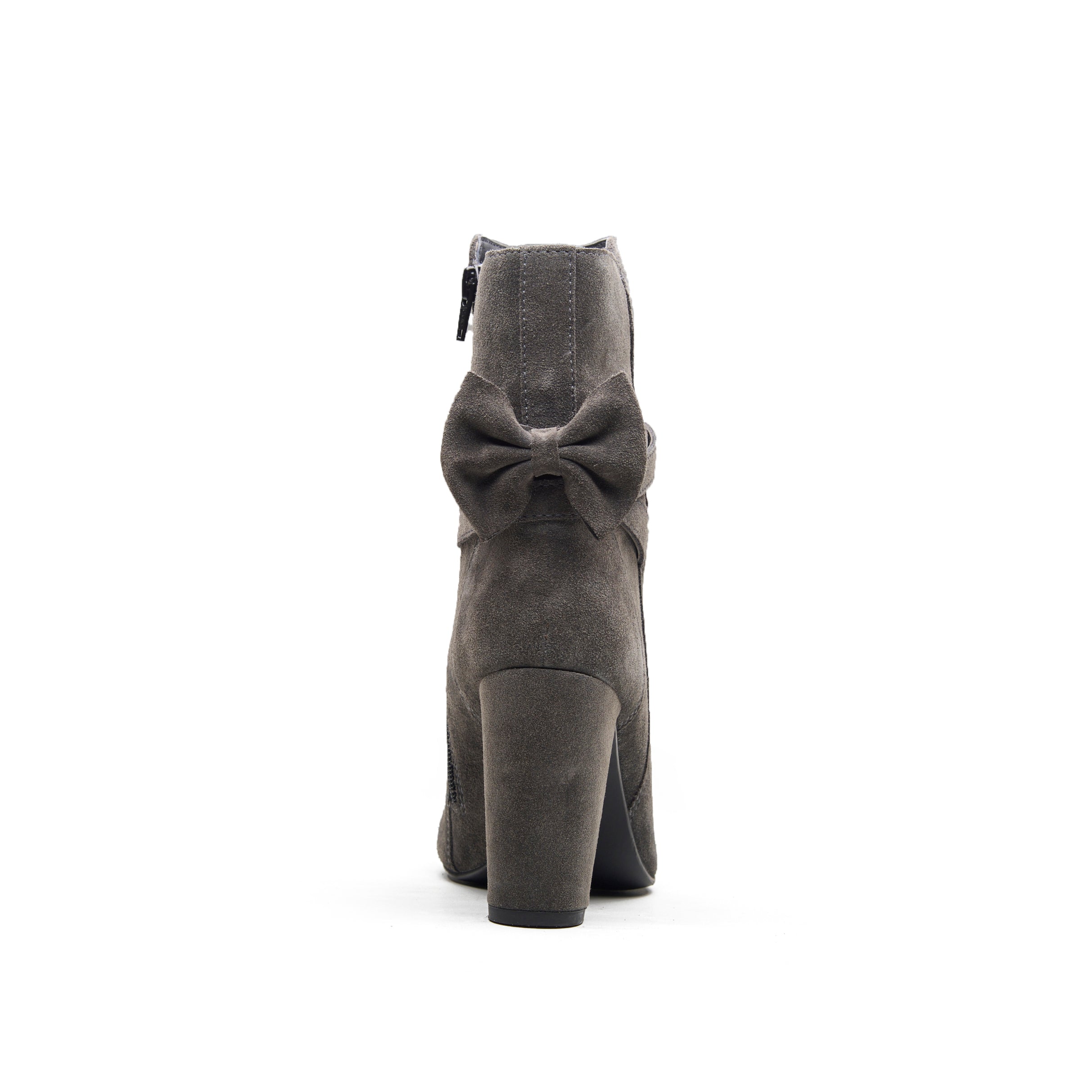 Grey Strut Bow Block Heel Boots