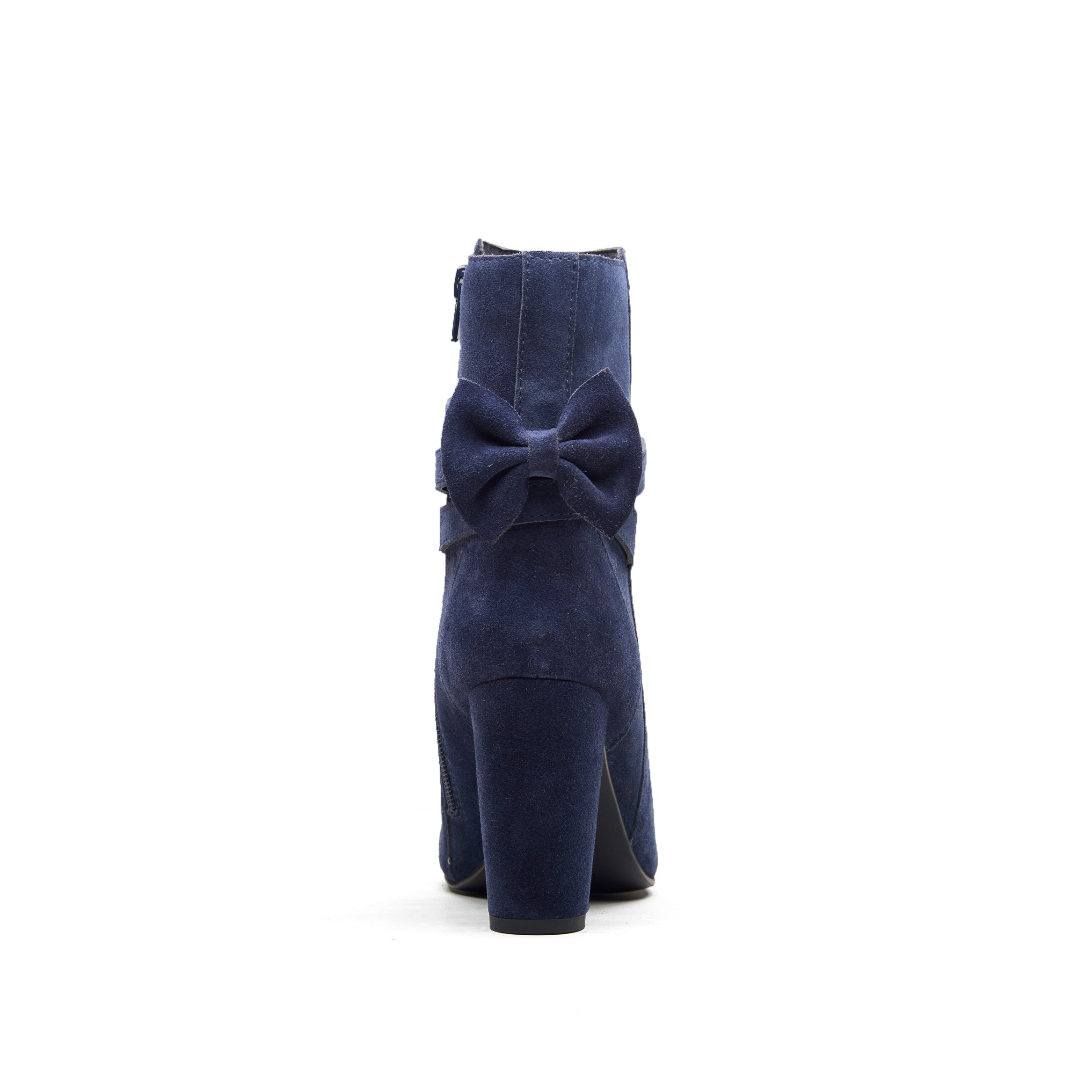 Navy Blue Strut Bow Block Heel Boots