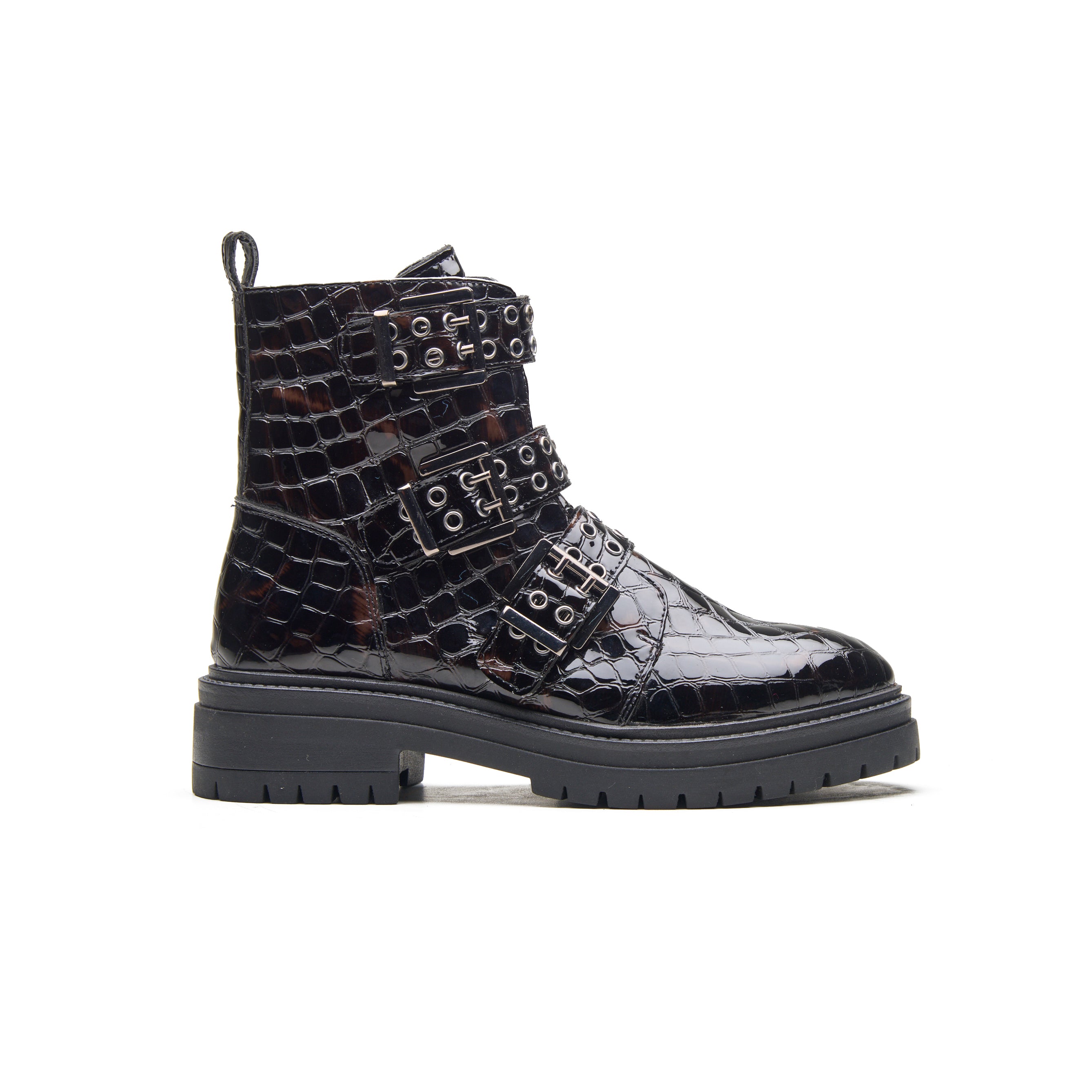 Black Harley Crocodile Ankle Boots
