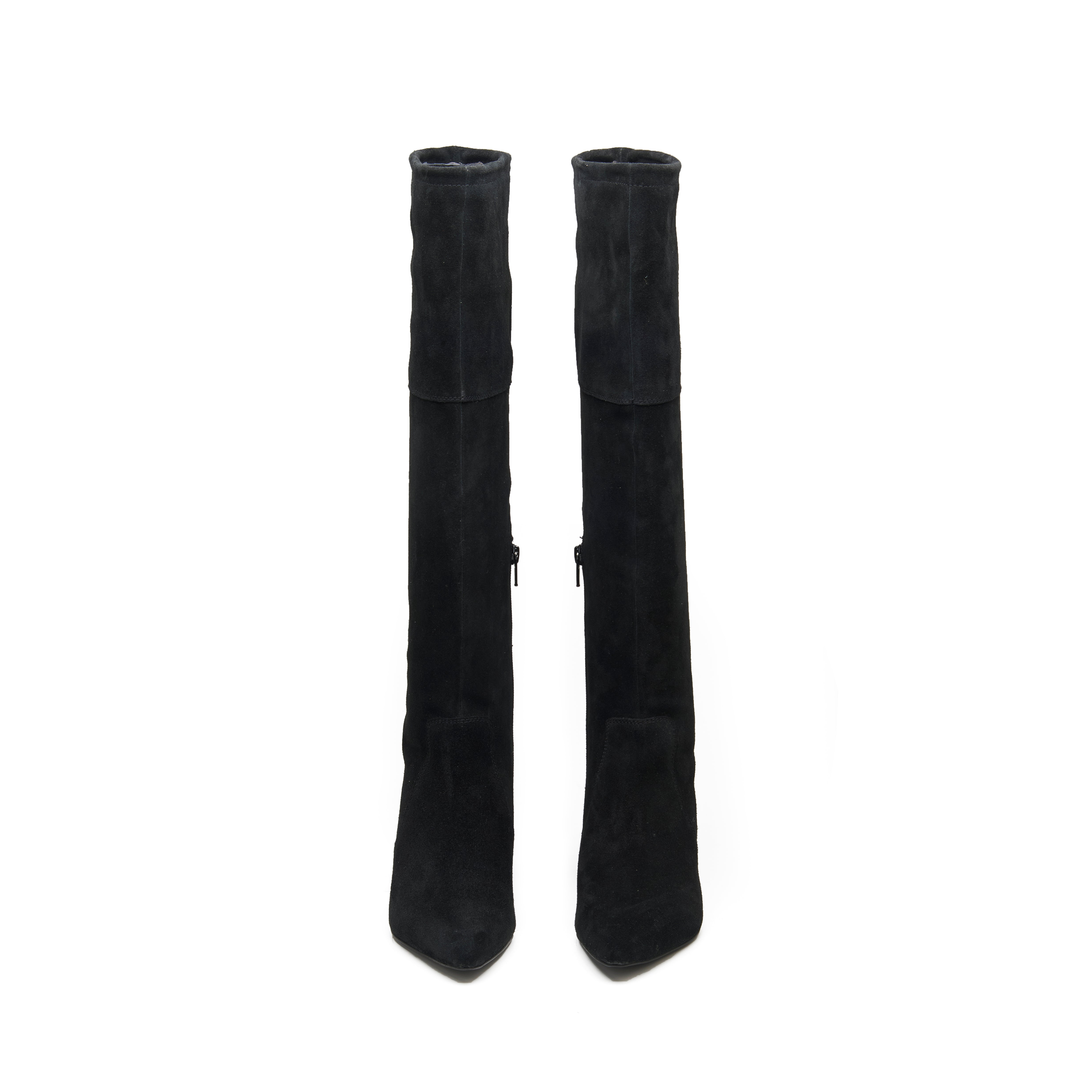 Black Kitten Heel Long Boots