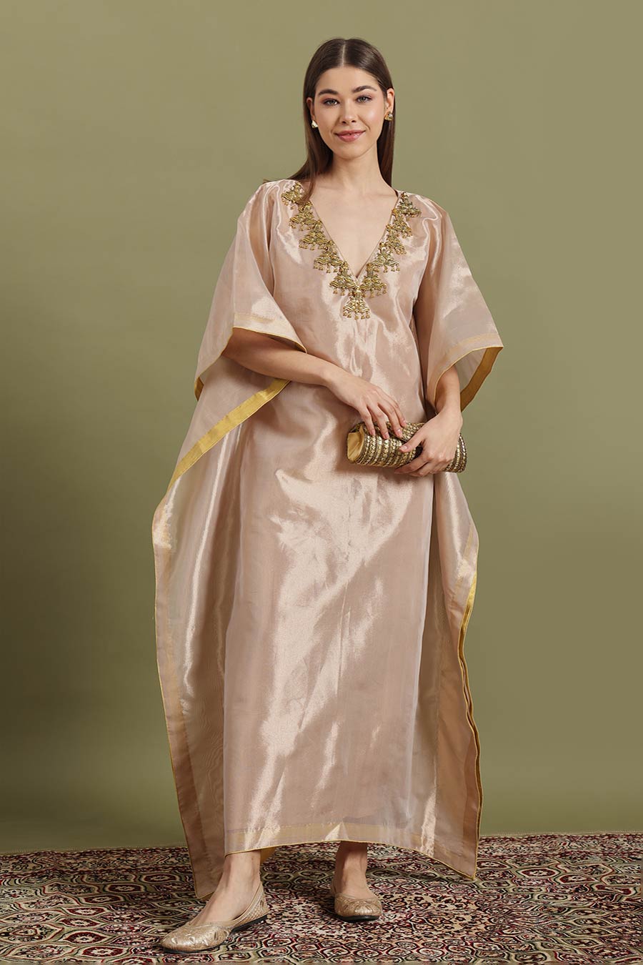 Beige Jewel Neck Kaftan