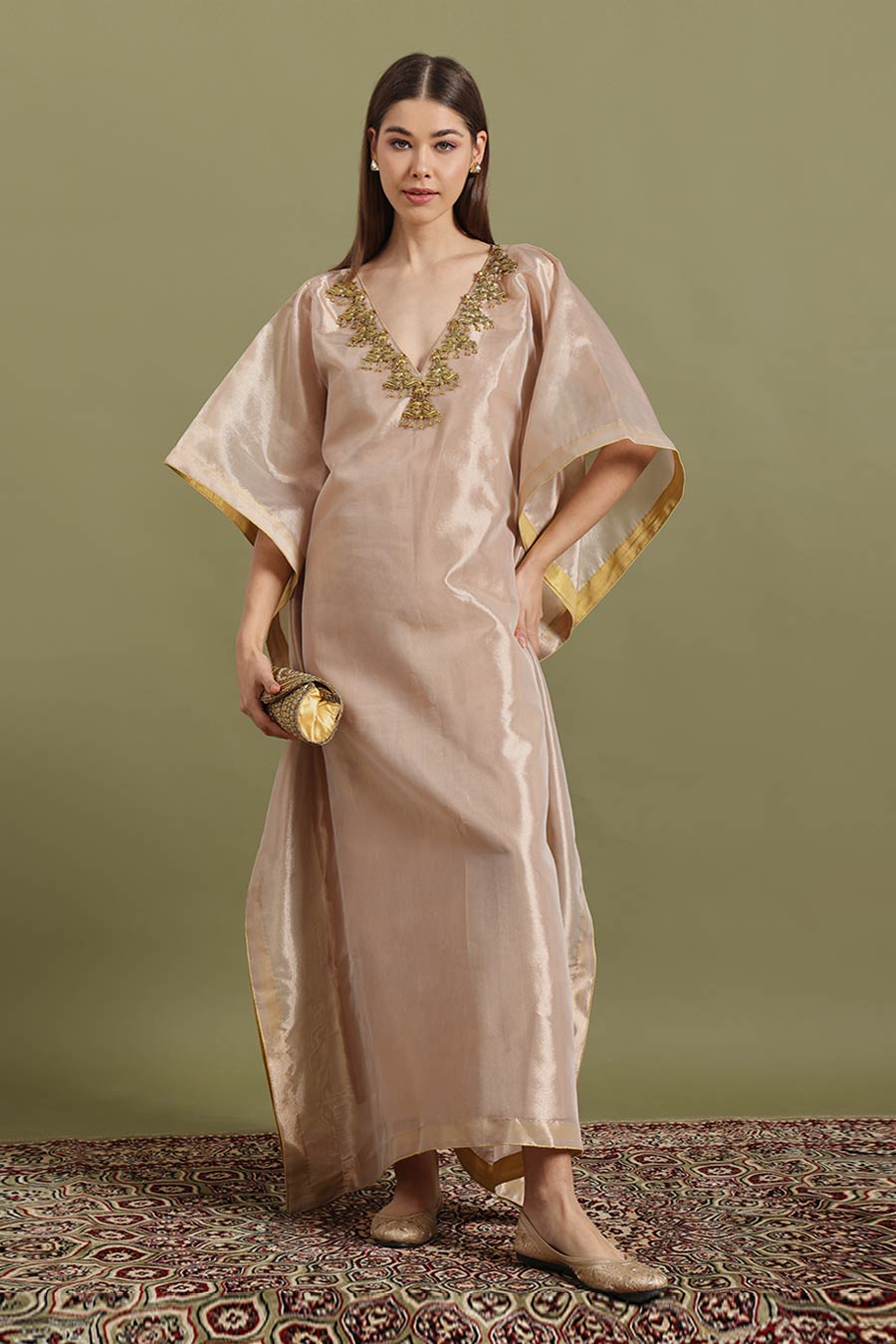 Beige Jewel Neck Kaftan