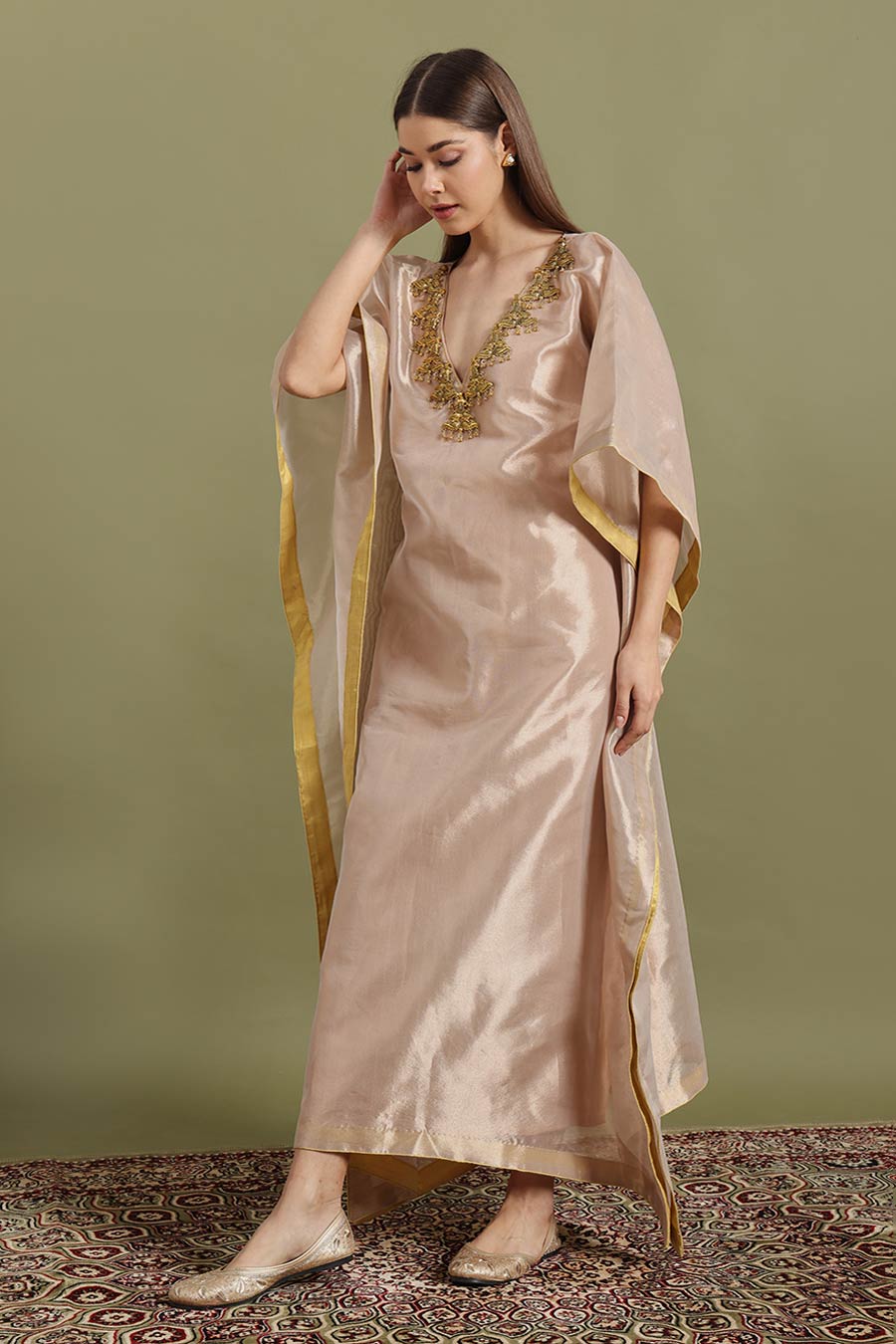 Beige Jewel Neck Kaftan