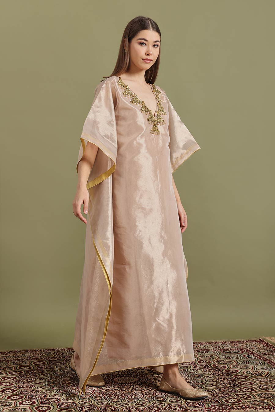 Beige Jewel Neck Kaftan