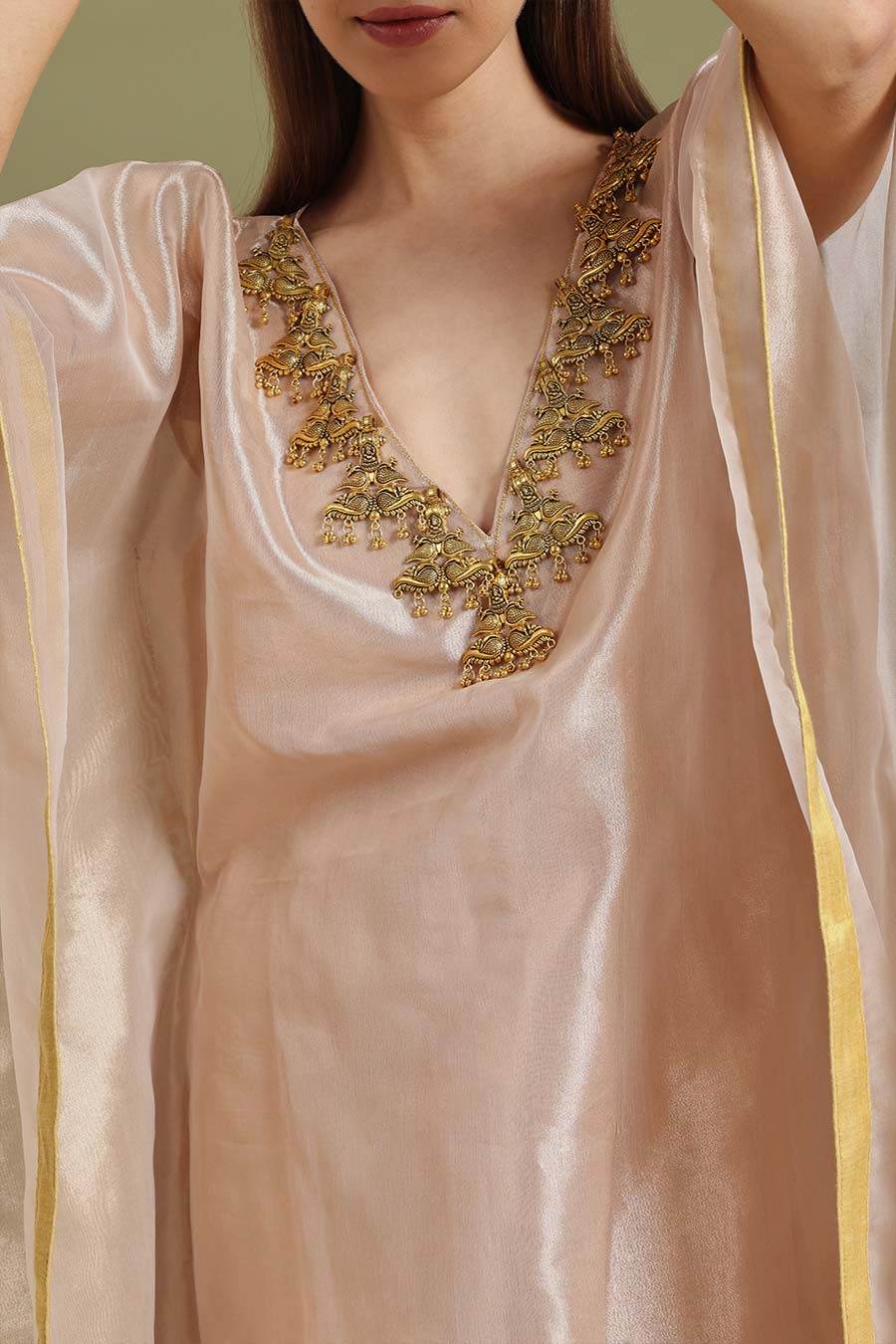 Beige Jewel Neck Kaftan