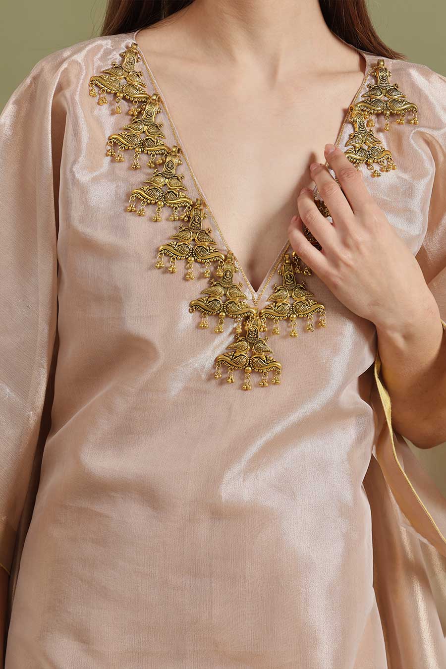 Beige Jewel Neck Kaftan