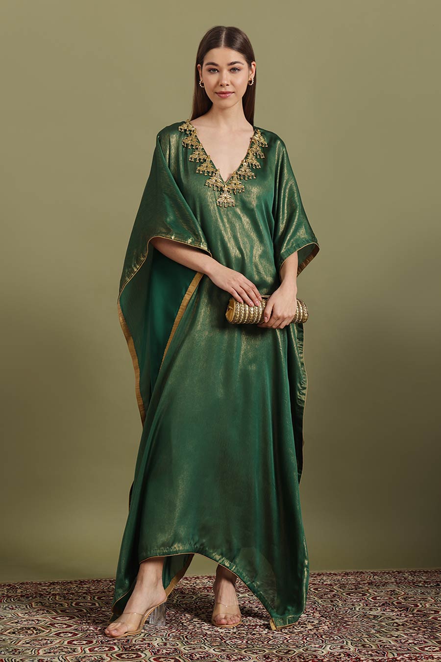 Emerald Green Jewel Neck Kaftan