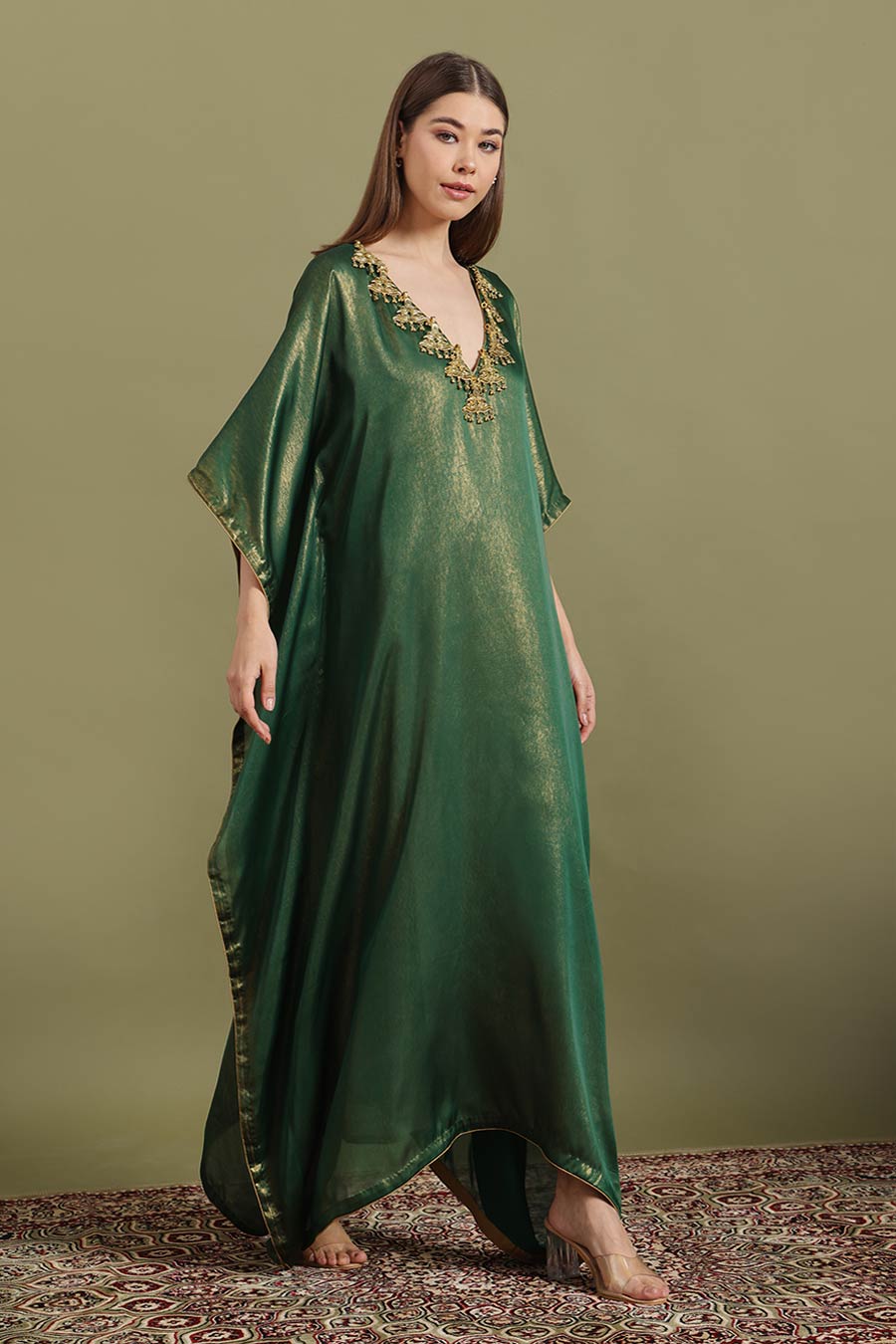 Emerald Green Jewel Neck Kaftan