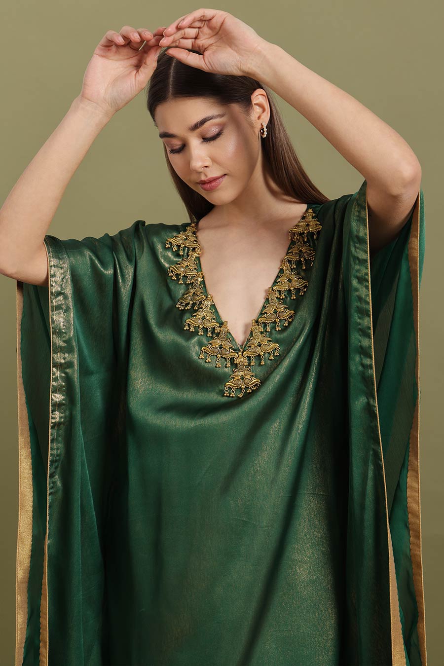 Emerald Green Jewel Neck Kaftan