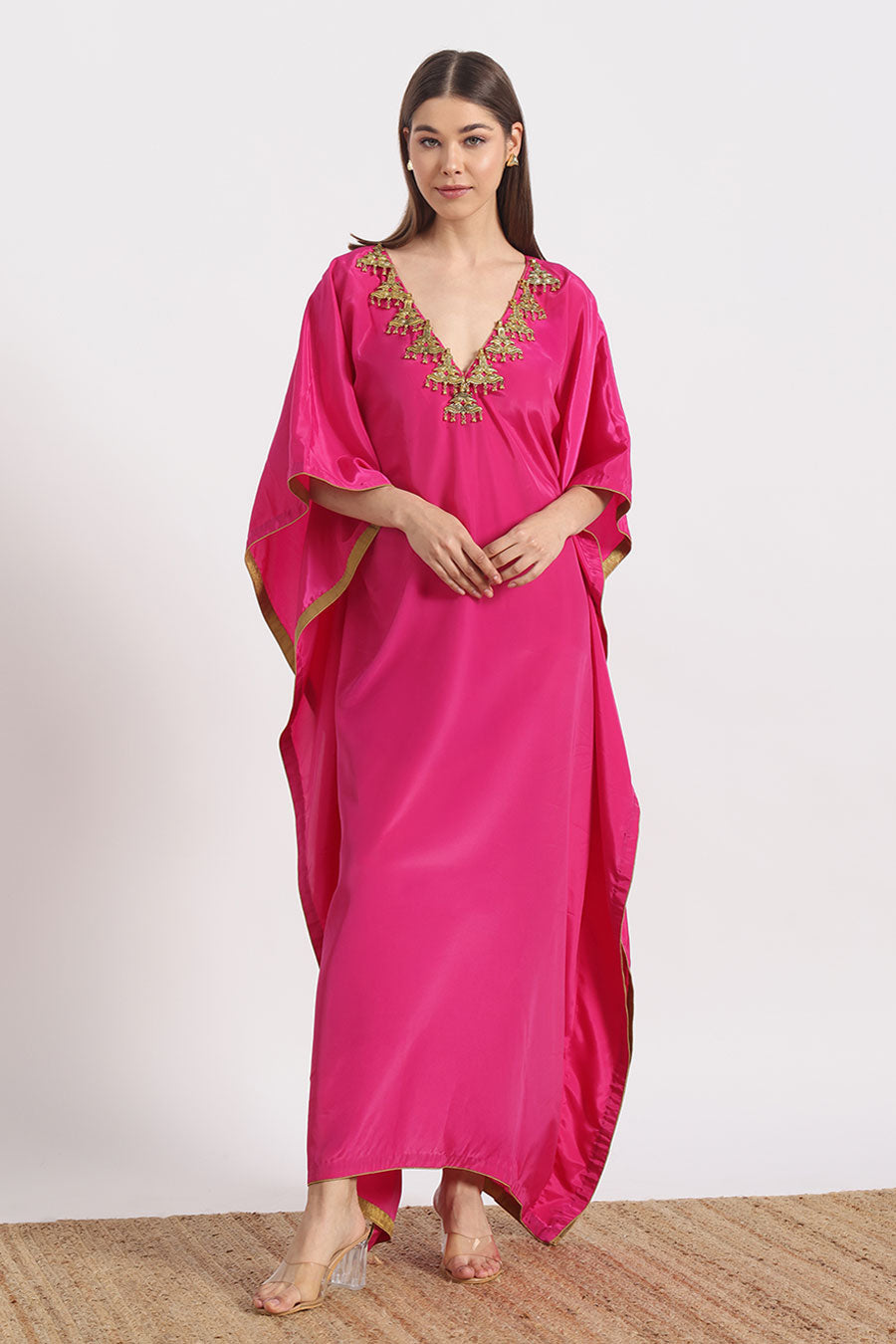 Fuschia Pink Jewel Neck Kaftan