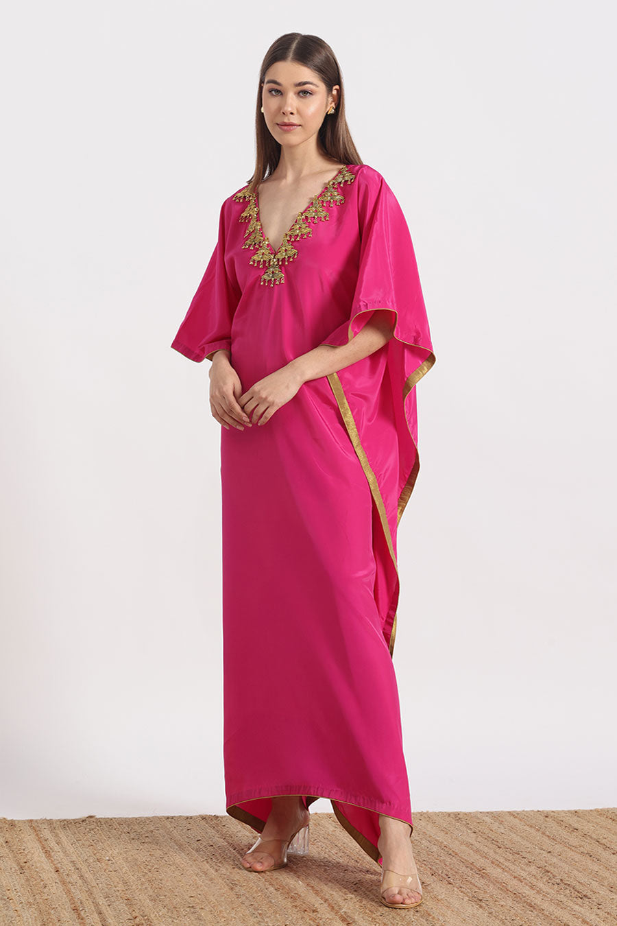 Fuschia Pink Jewel Neck Kaftan
