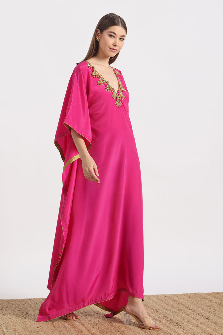 Fuschia Pink Jewel Neck Kaftan
