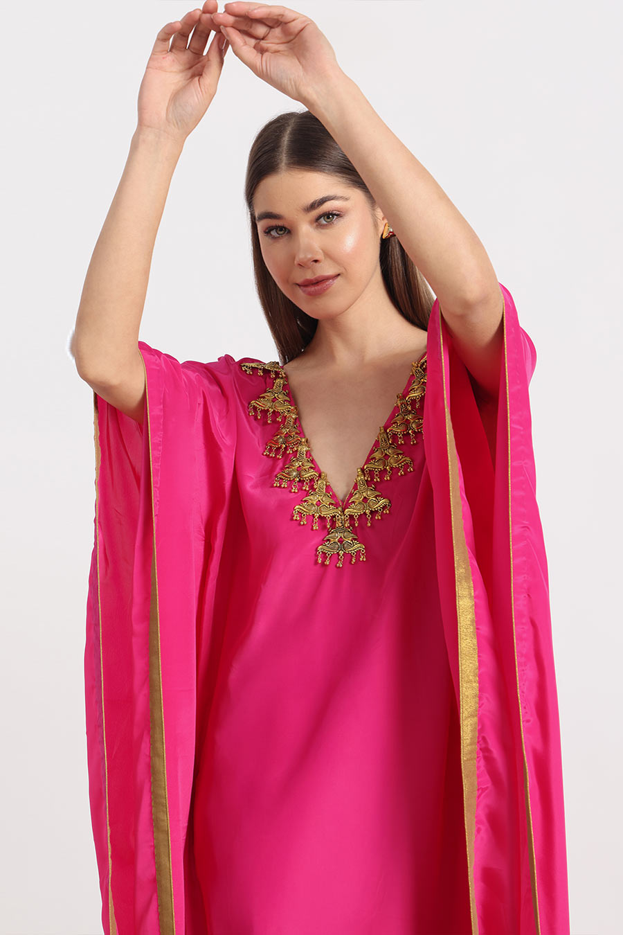 Fuschia Pink Jewel Neck Kaftan