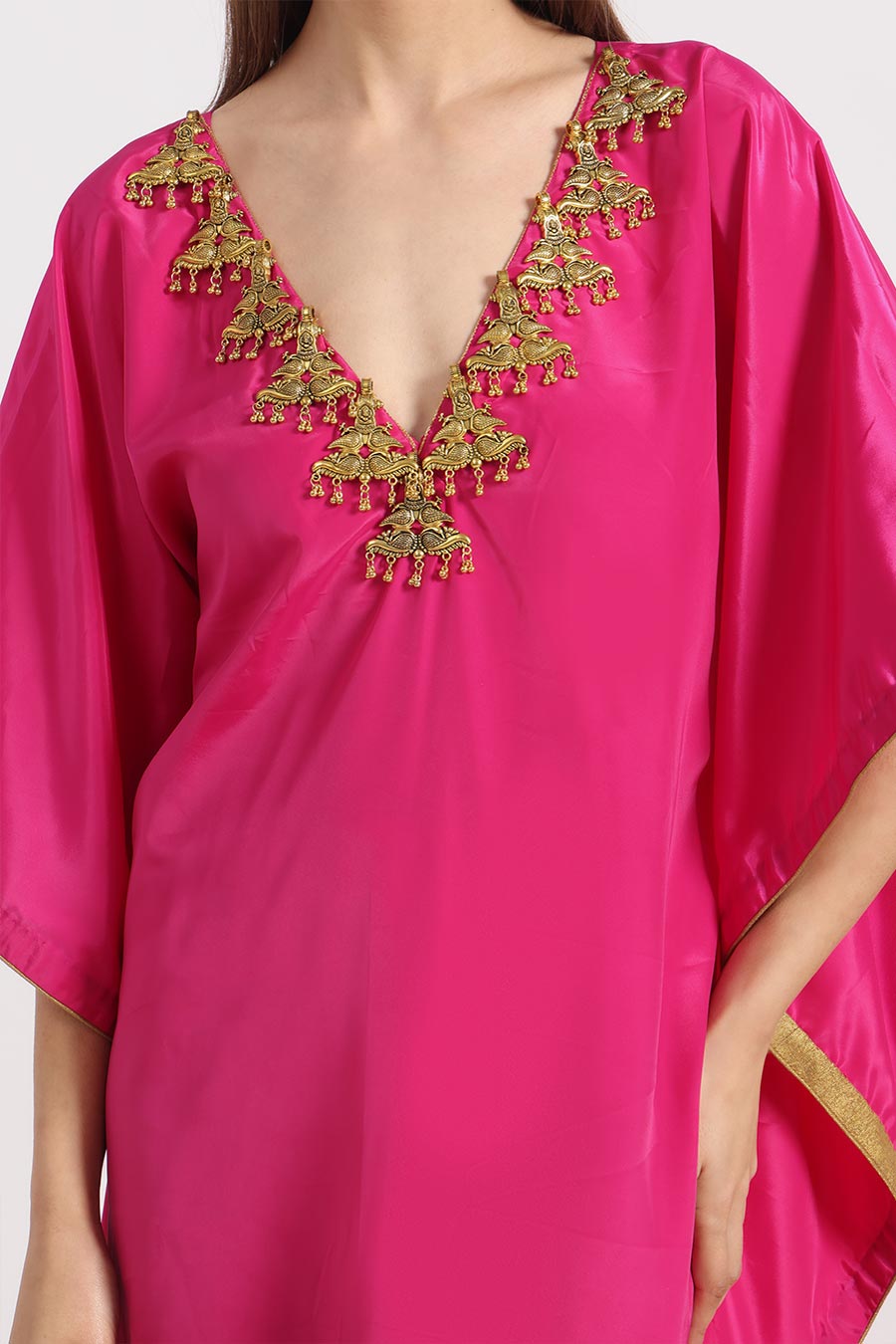 Fuschia Pink Jewel Neck Kaftan