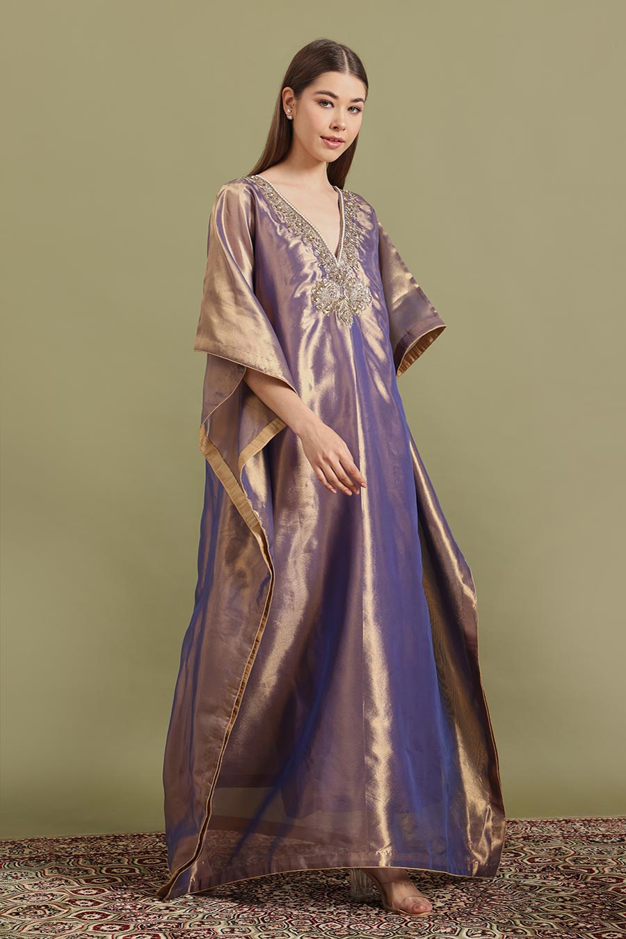 Purple Gold Peacock Embroidered Kaftan
