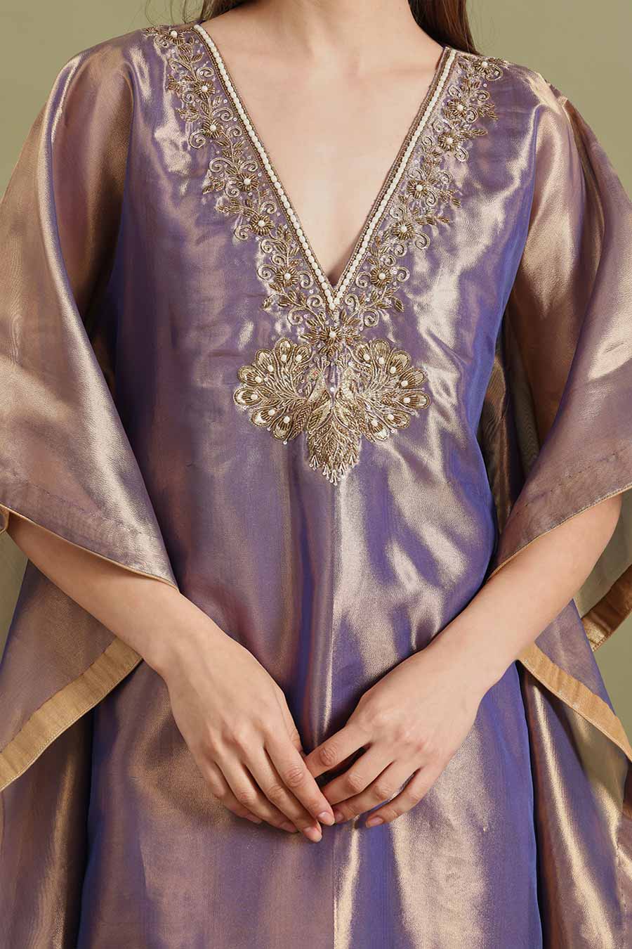 Purple Gold Peacock Embroidered Kaftan