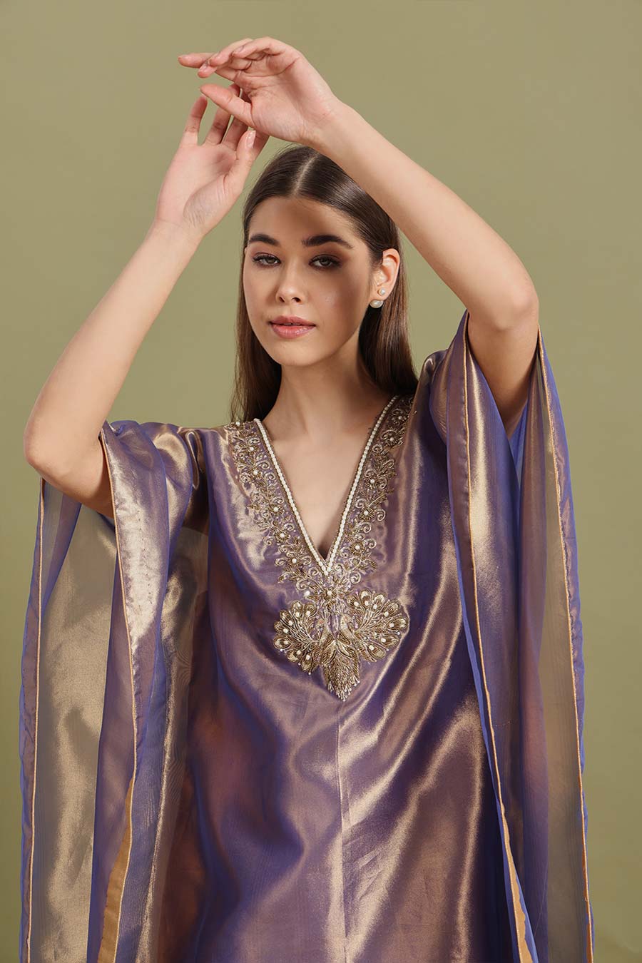 Purple Gold Peacock Embroidered Kaftan