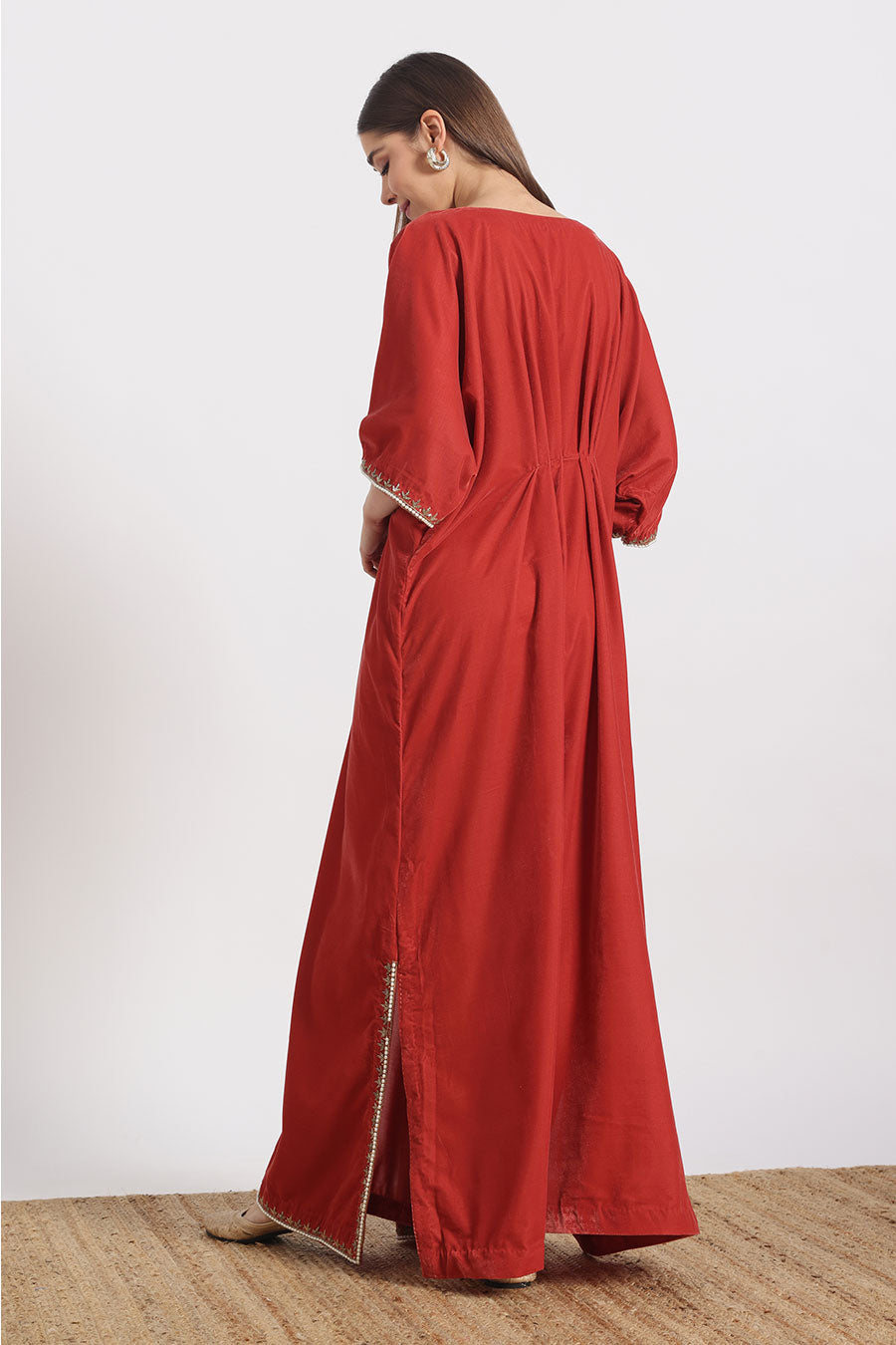 Orange Peacock Embroidered Kaftan