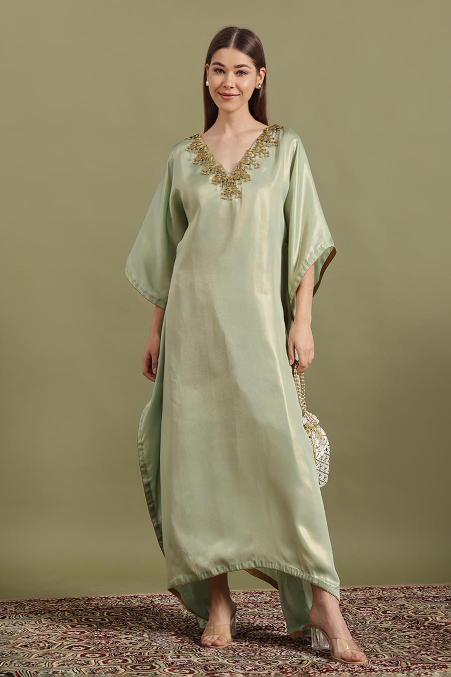 Sea Green Jewel Neck Kaftan