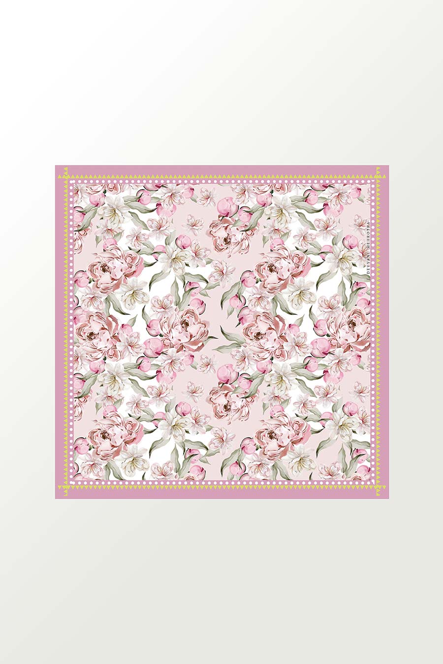 Pink Vintage Floral Print Scarf With Tassels