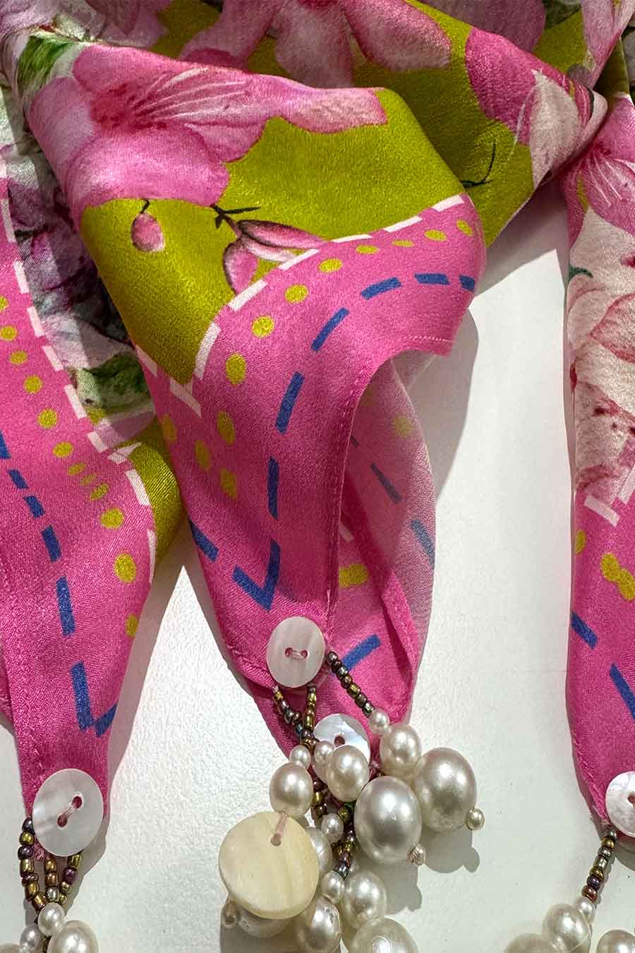 Pink Hydrangea Satin Scarf With Tassels