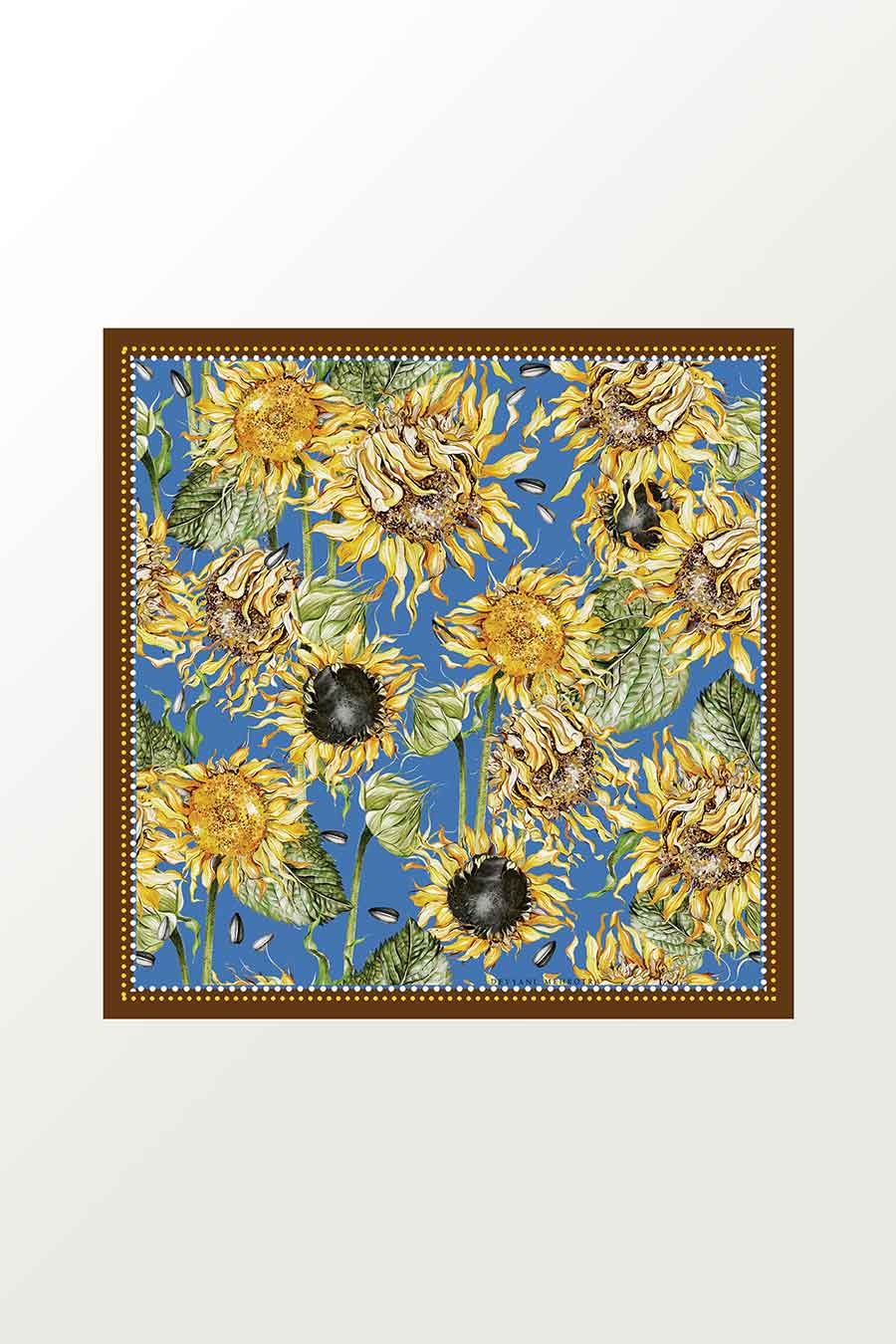 Sunflower Satin Scarf With Tassels