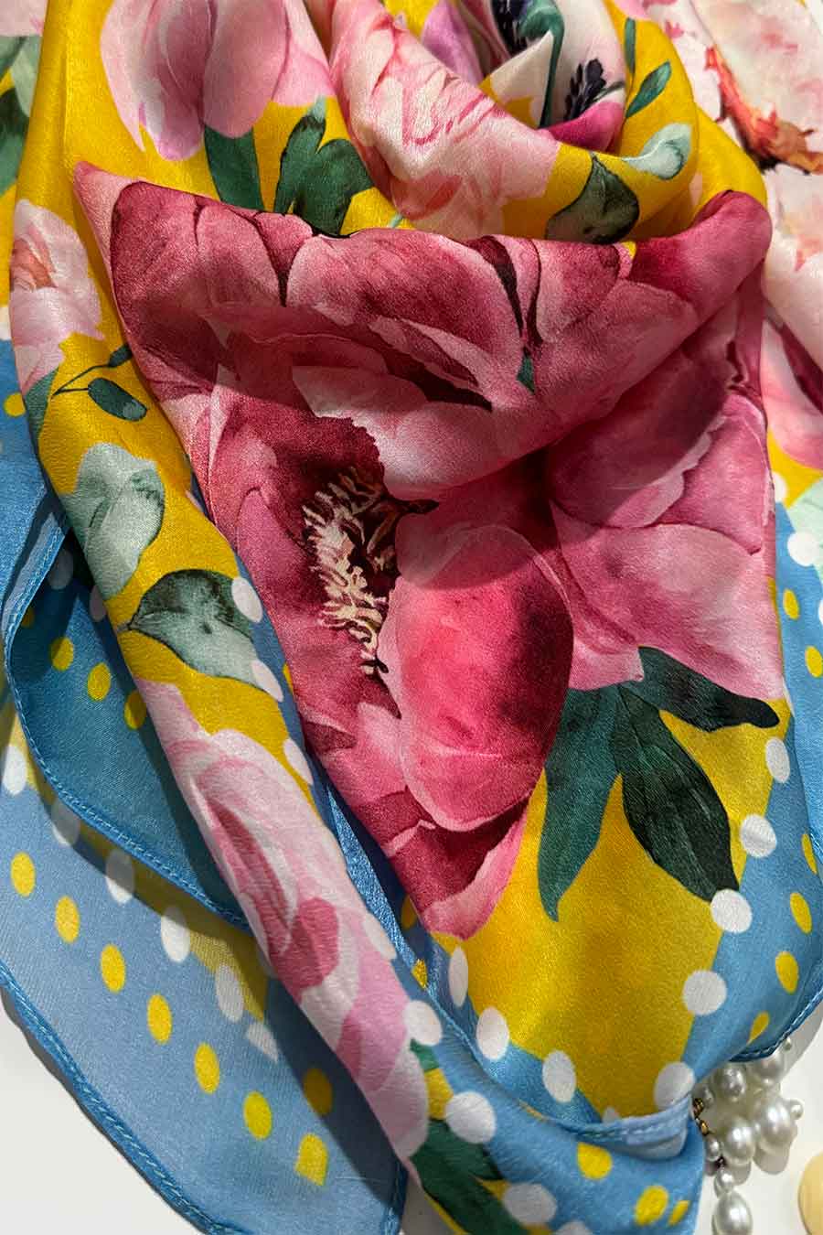 Peony Satin Scarf With Tassels