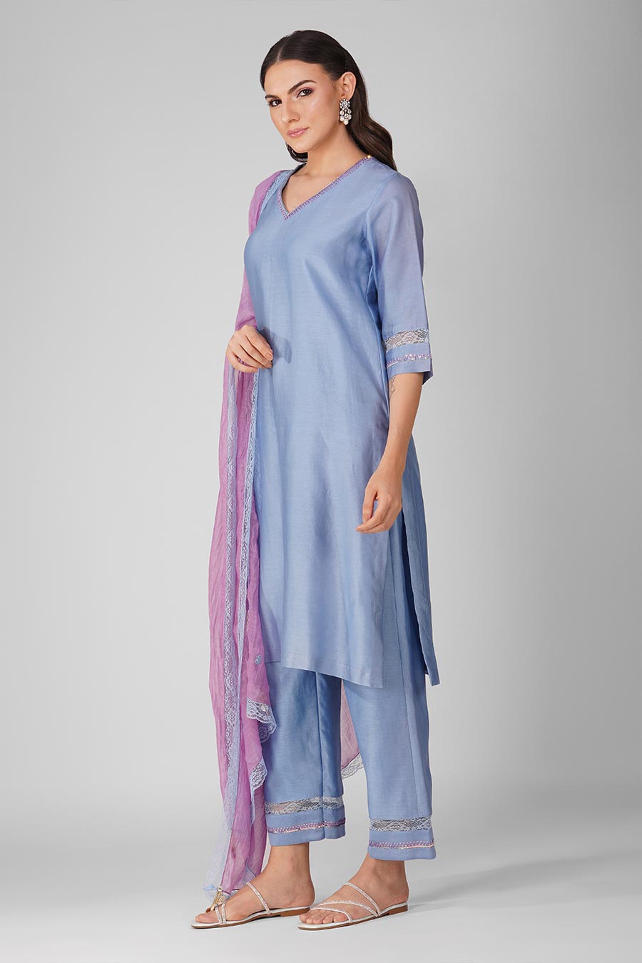 Blue Starry Border Kurta Set