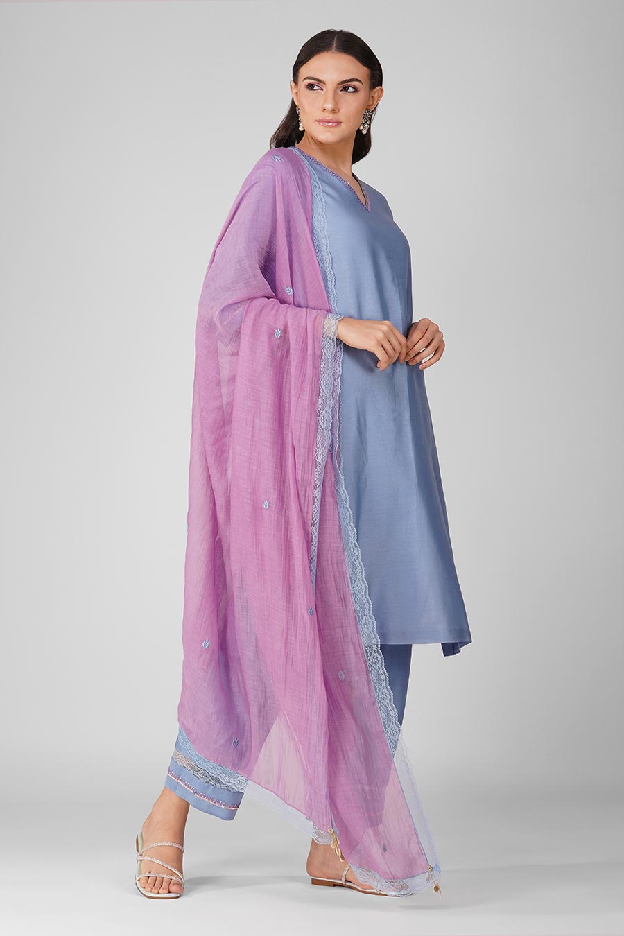 Blue Starry Border Kurta Set