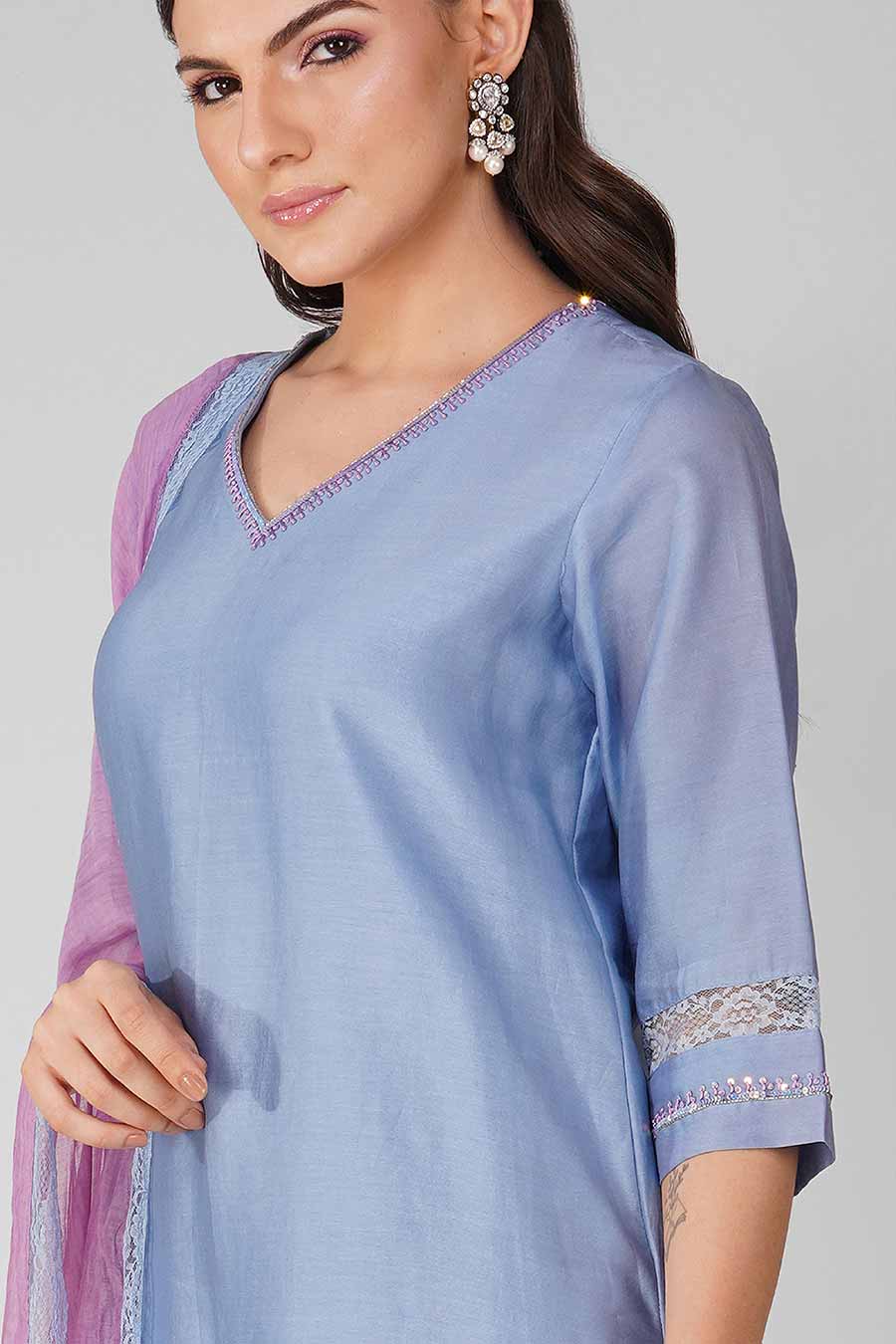 Blue Starry Border Kurta Set