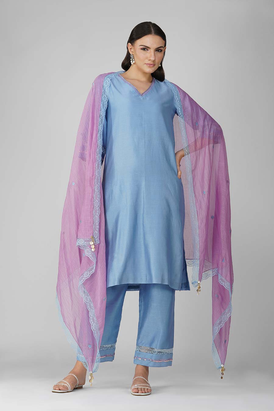 Blue Starry Border Kurta Set