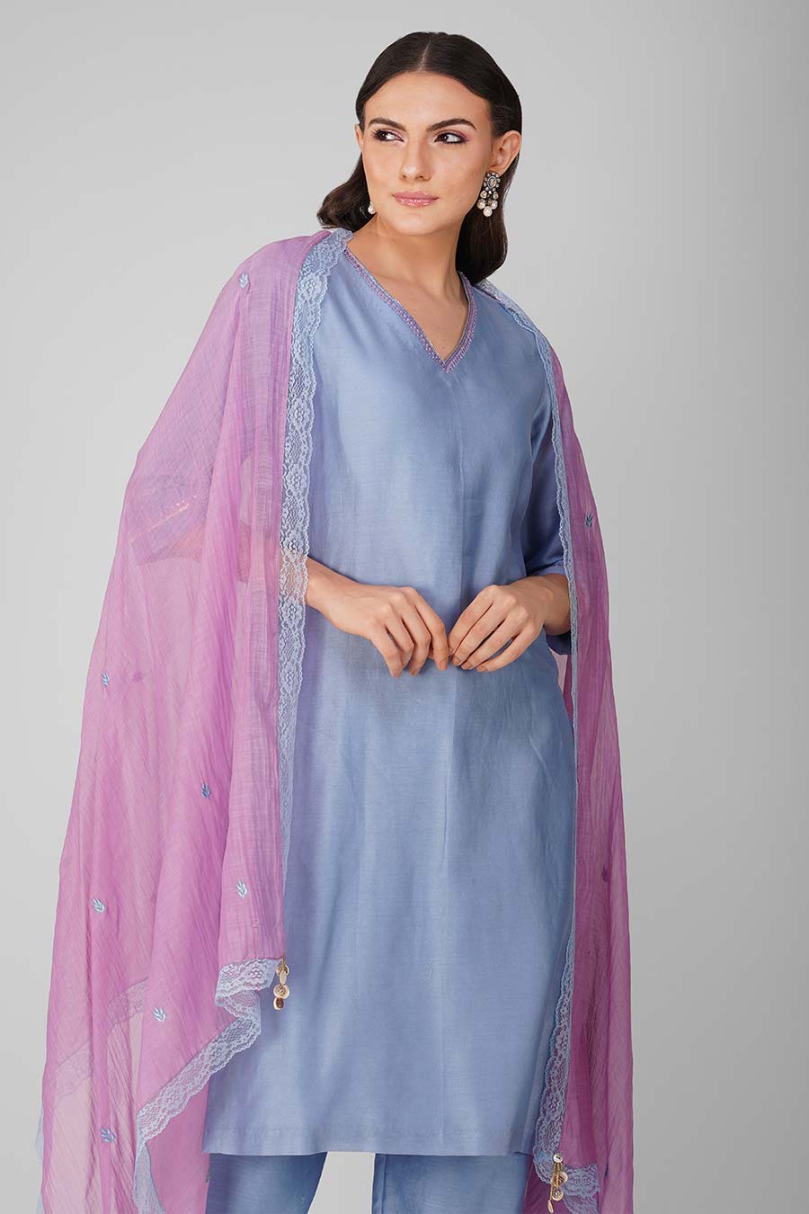 Blue Starry Border Kurta Set