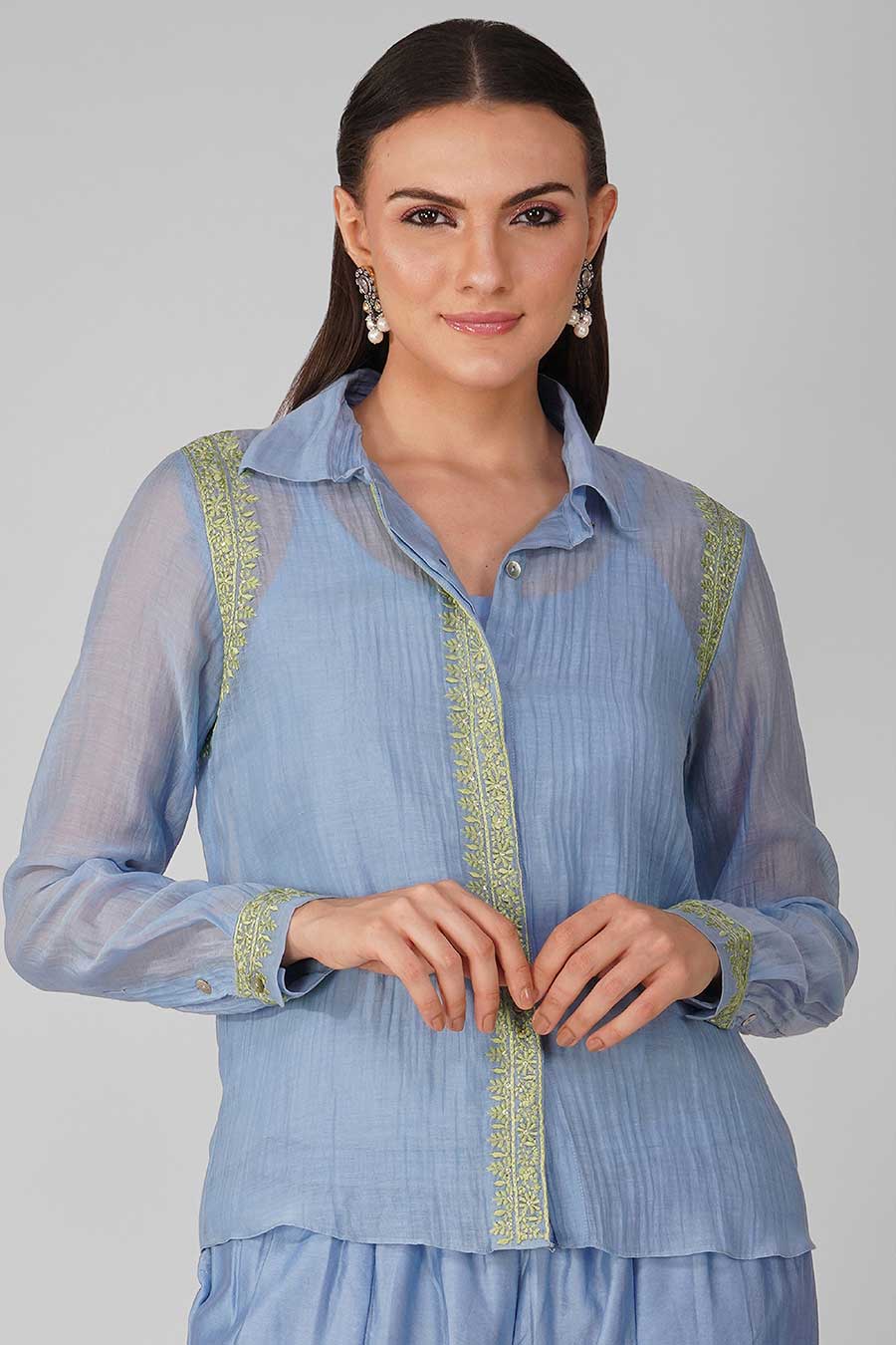 Blue Embroidered Blue Shirt