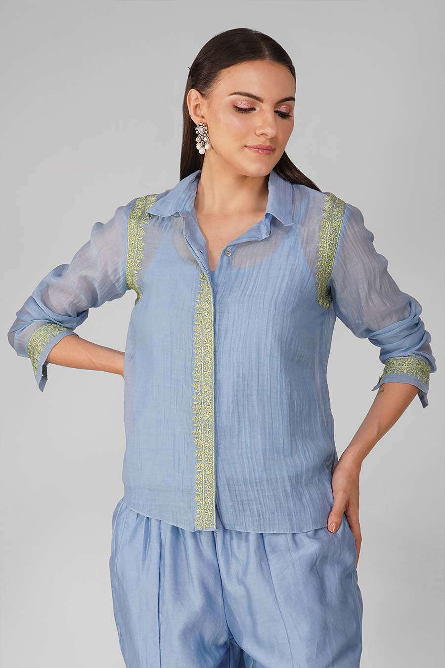 Blue Embroidered Blue Shirt