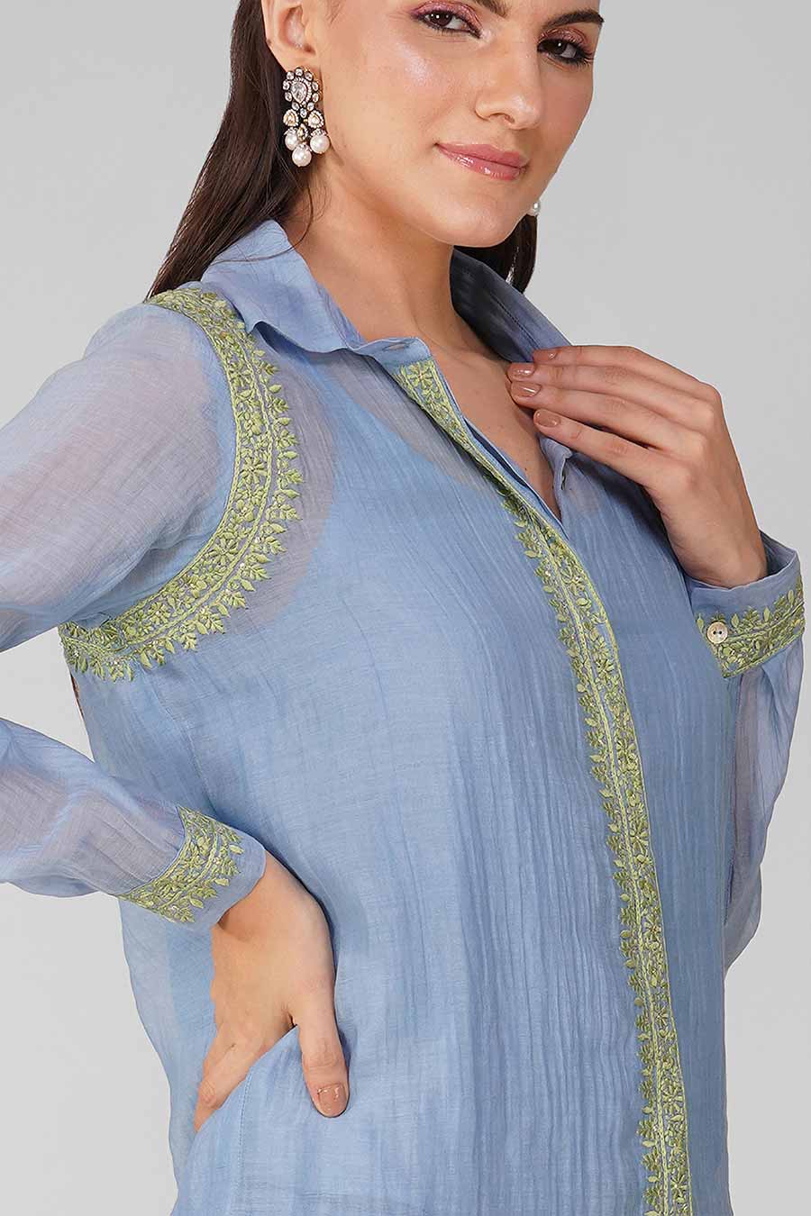 Blue Embroidered Blue Shirt