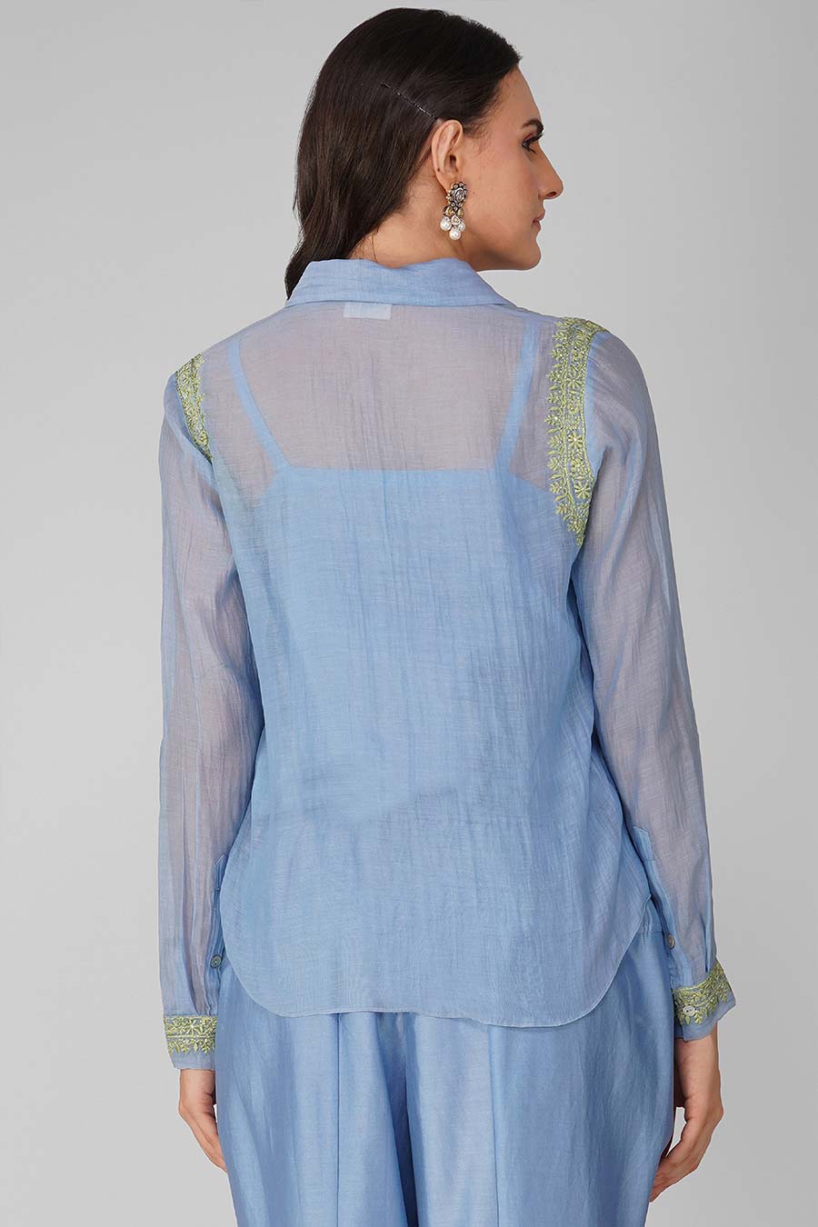 Blue Embroidered Blue Shirt