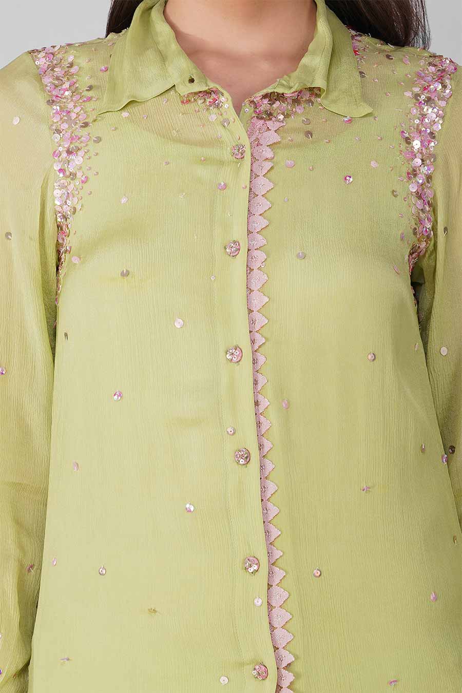 Green Chiffon Embellished Tunic & Pant Set