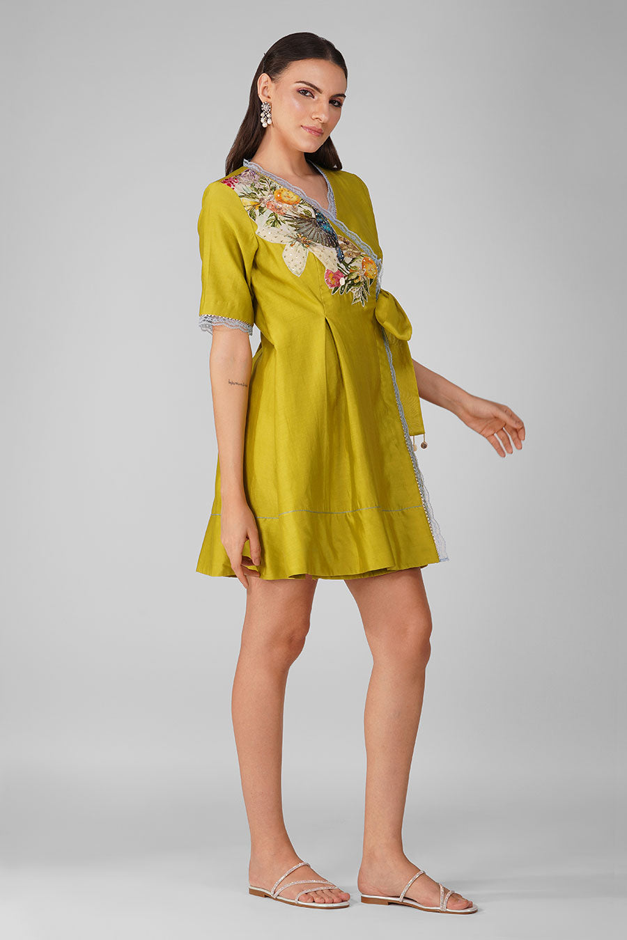 Lime Applique Wrap Dress