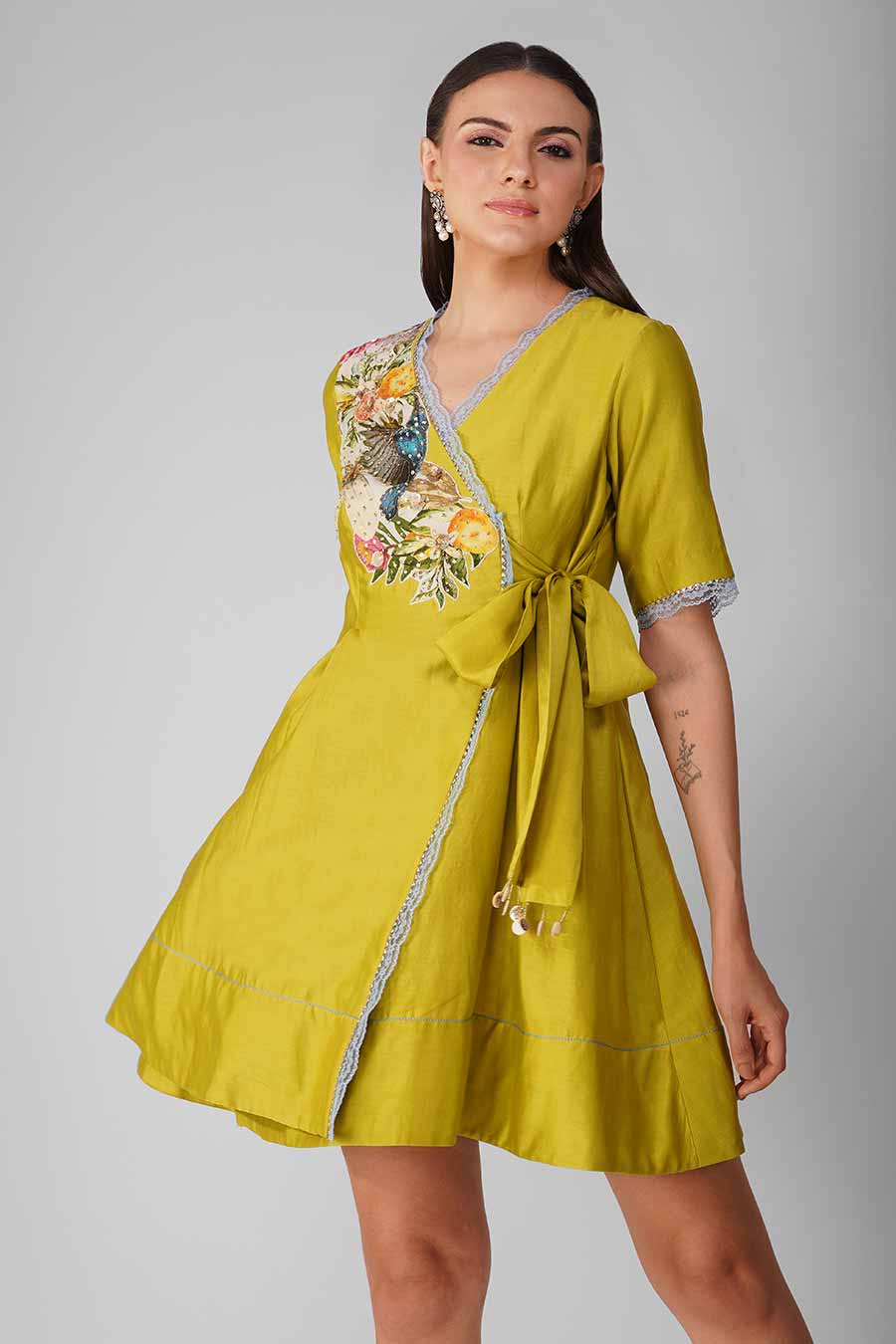 Lime Applique Wrap Dress