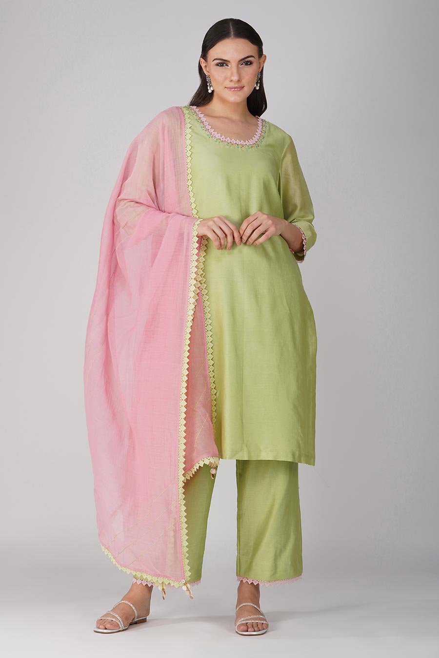 Green-Pink Kurta Set