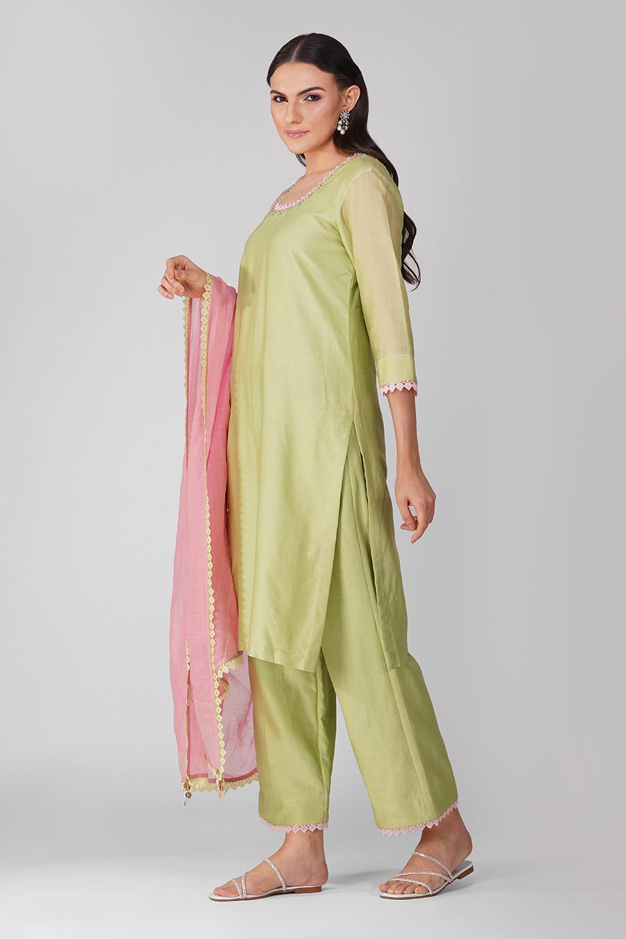 Green-Pink Kurta Set