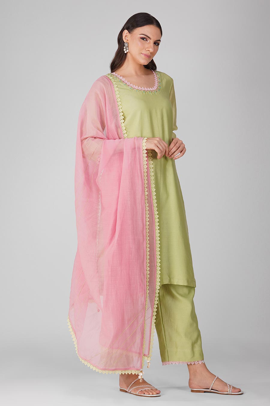 Green-Pink Kurta Set