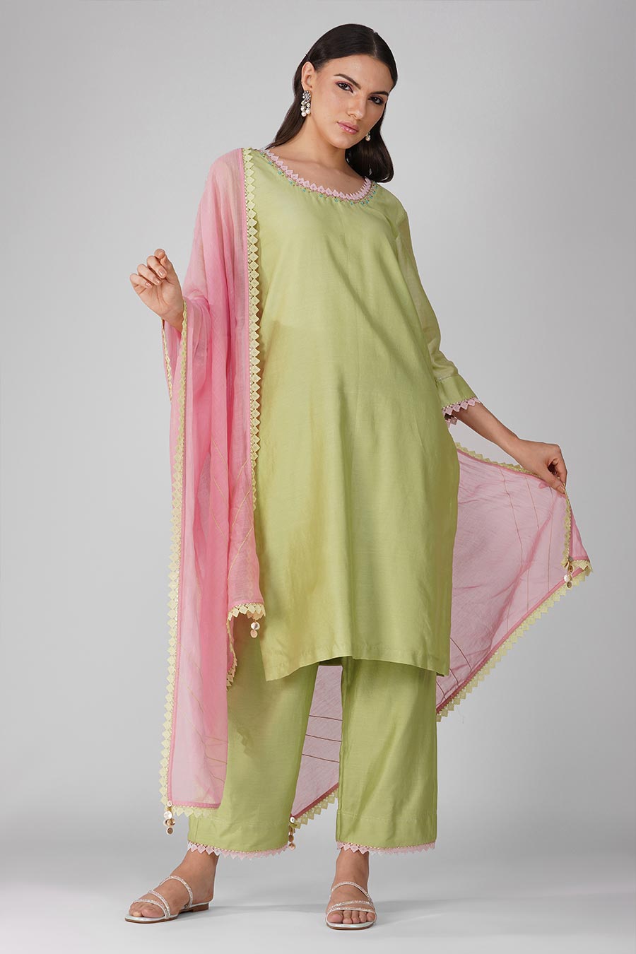 Green-Pink Kurta Set