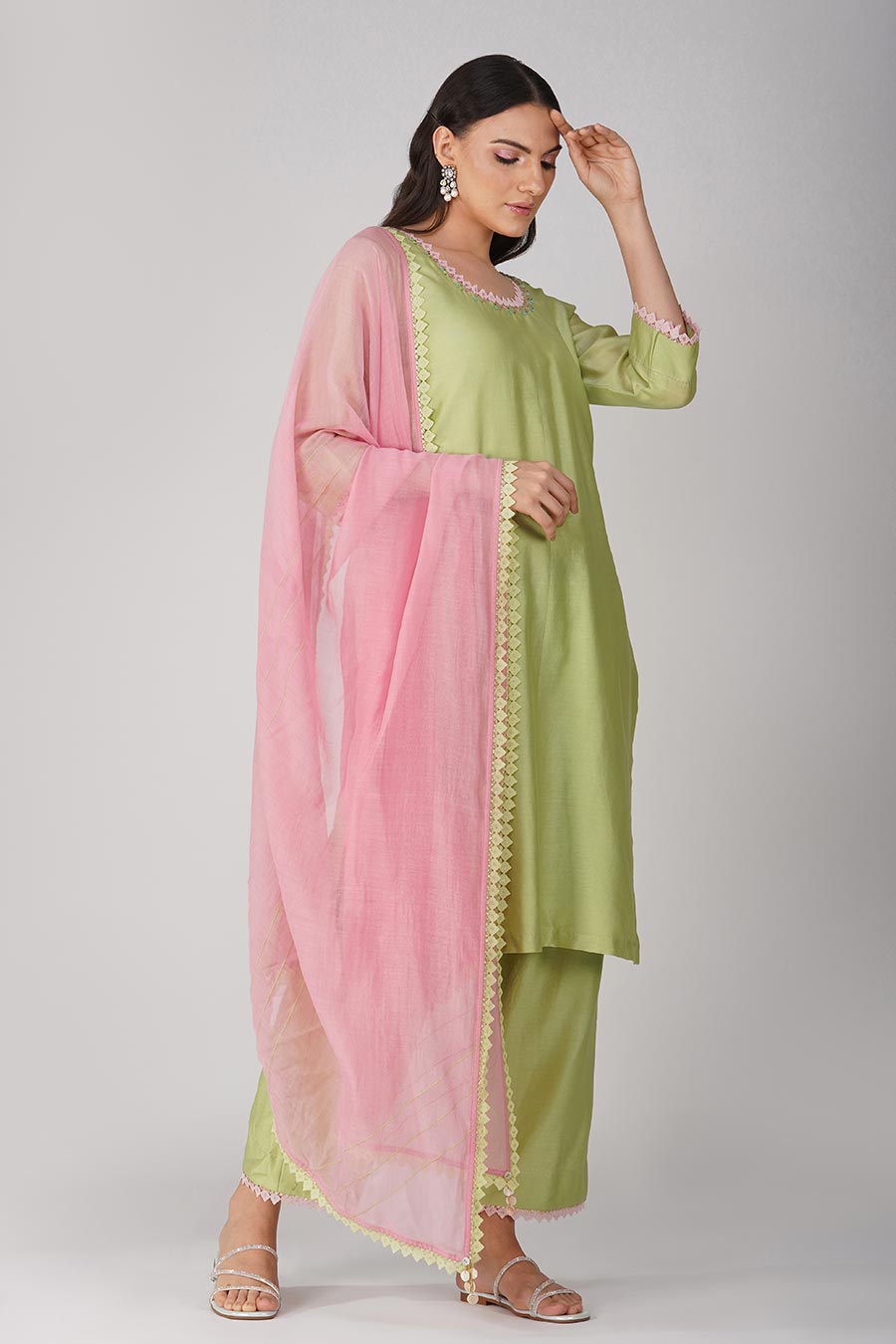 Green-Pink Kurta Set