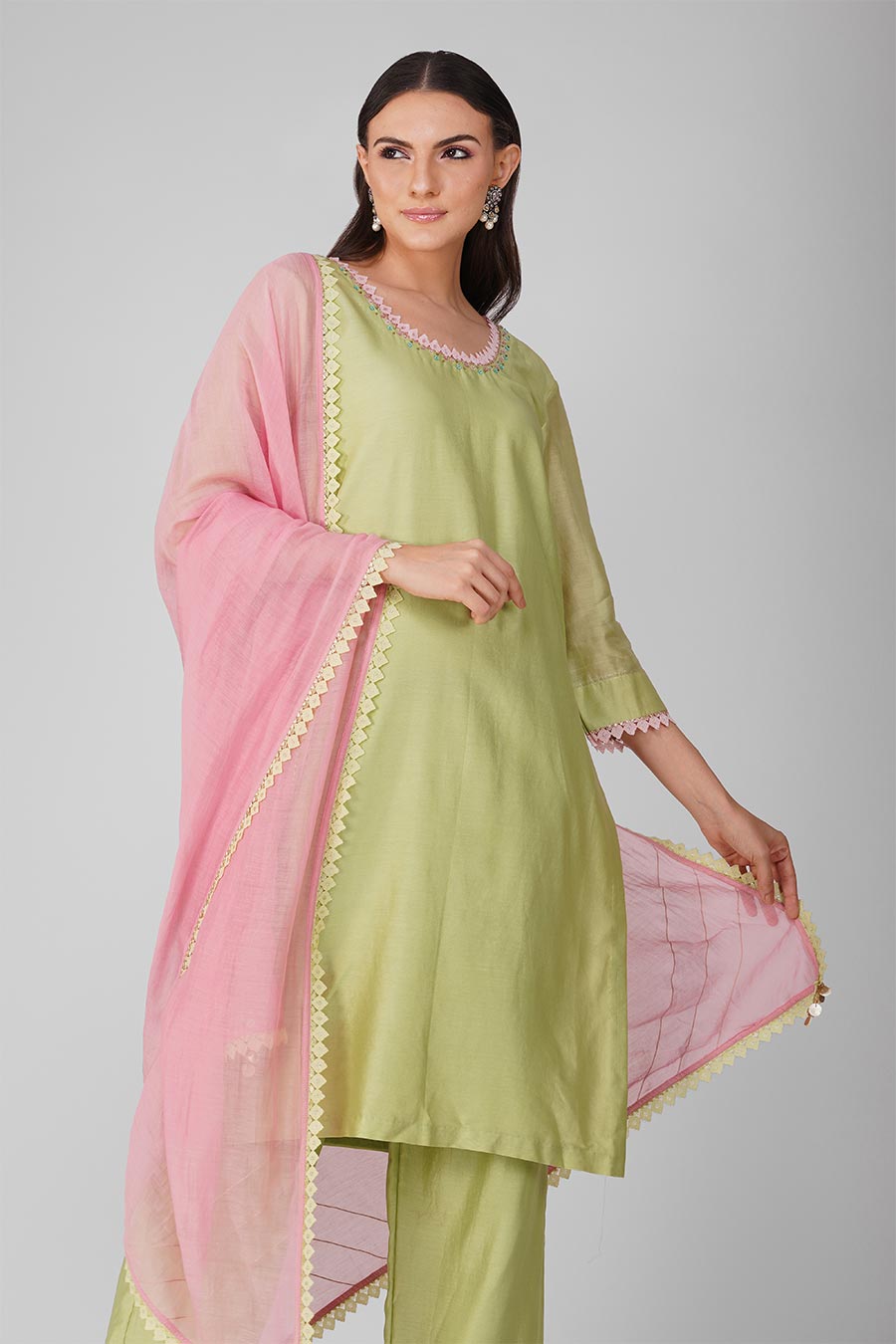 Green-Pink Kurta Set